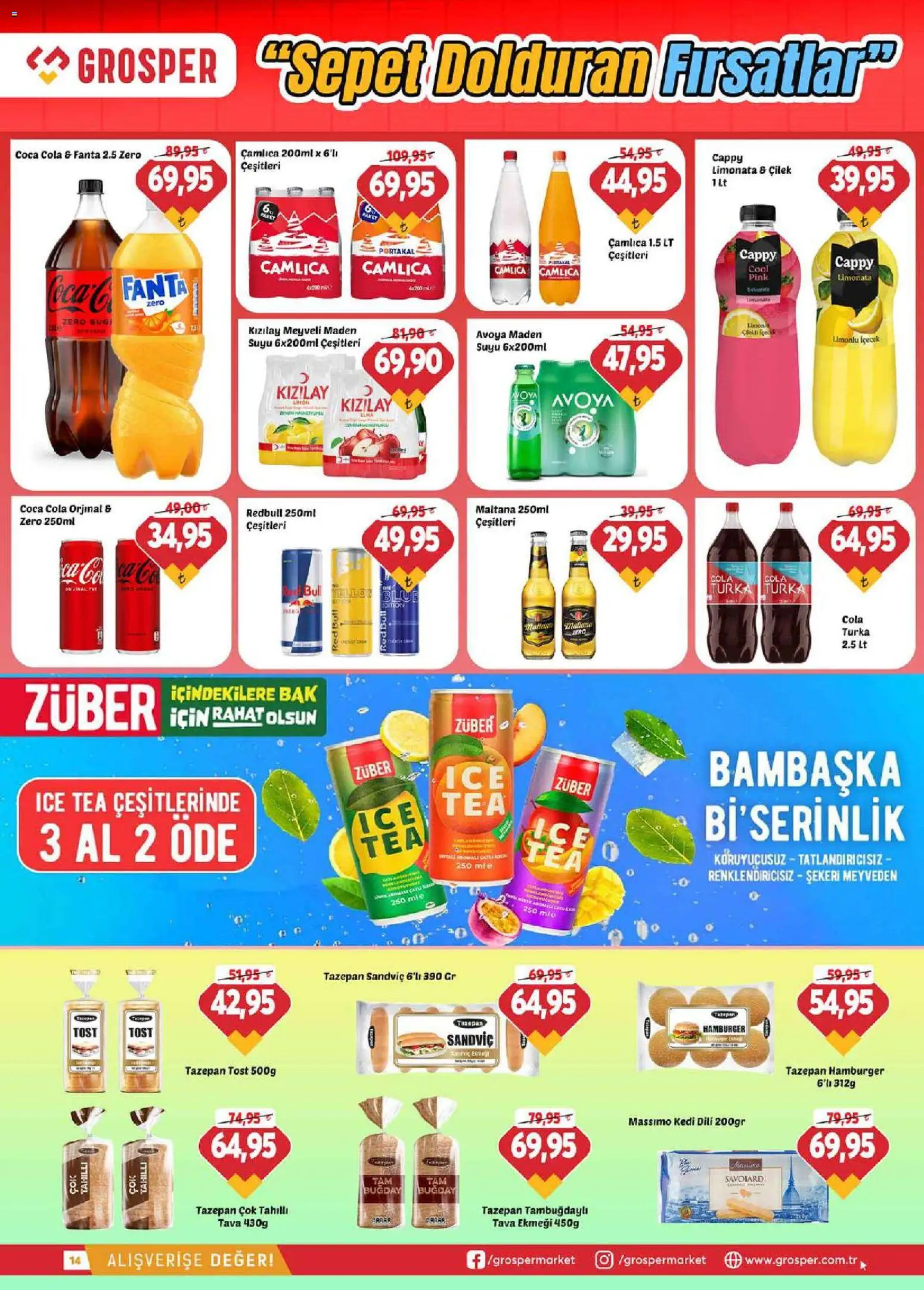 Grosper Katalog - 17.06.2026 tarihinden itibaren geçerlidir | Sayfa: 14 | Ürünler: Limonata, Sepet, Portakal, Ice tea