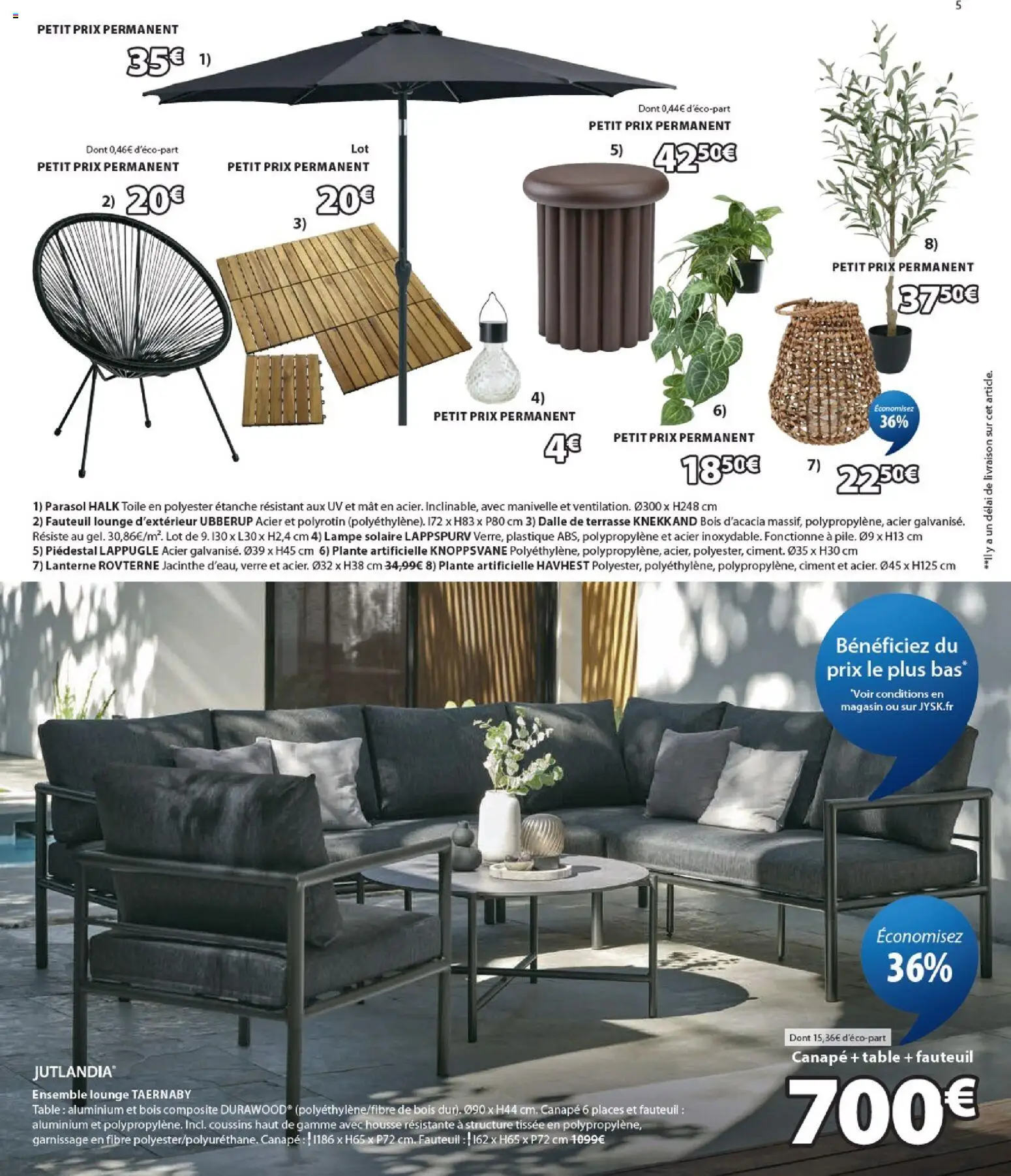 {H1} | Page: 5 | Produits: Plante artificielle, Canapé, Fauteuil, Lampe solaire