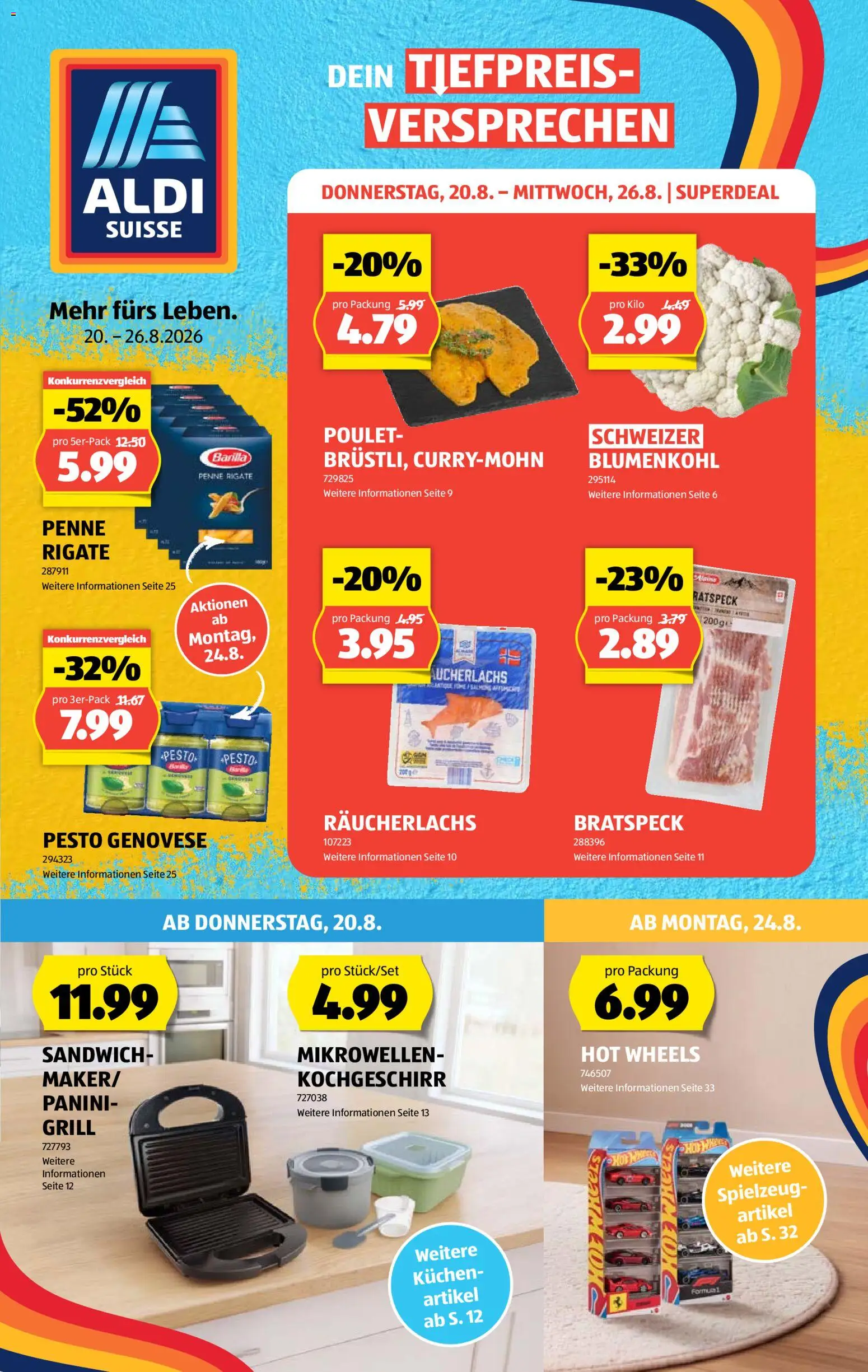 Aldi aktionen – gültig ab 20.08.2026 | Seite: 1 | Produkte: Barilla, Räucherlachs, Blumenkohl, Grill