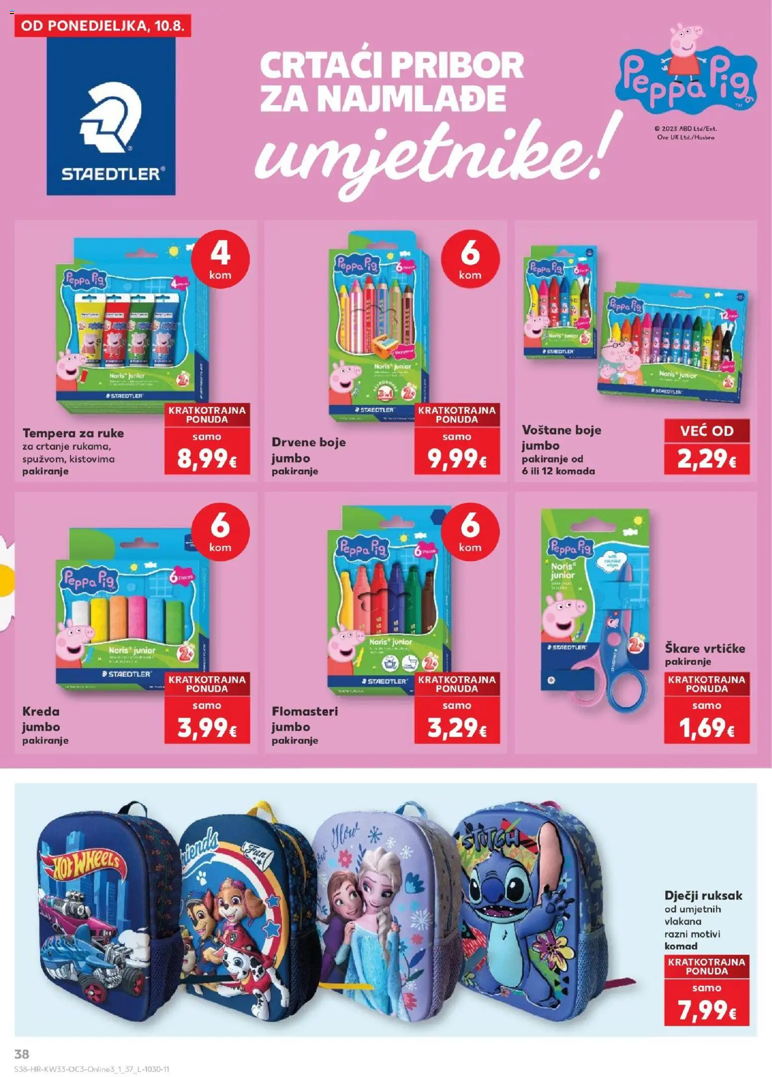 Kaufland katalog | vrijedi od 10.08.2026 | Stranica: 38 | Proizvodi: Voštane boje, Dječji ruksak, Škare, Flomasteri