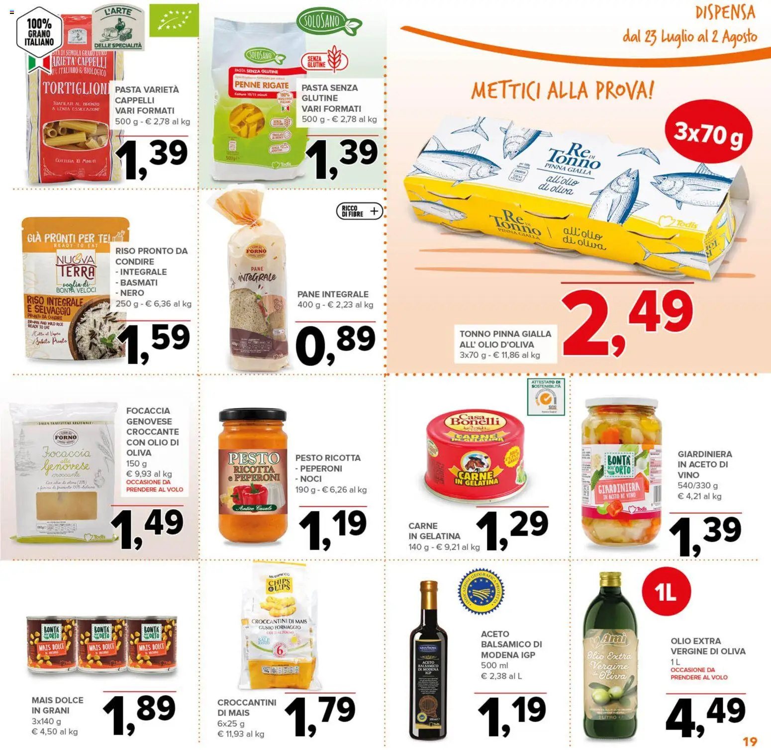 Volantino Todis del 23/07/2026 | Pagina: 19 | Prodotti: Riso, Vino, Pesto, Aceto