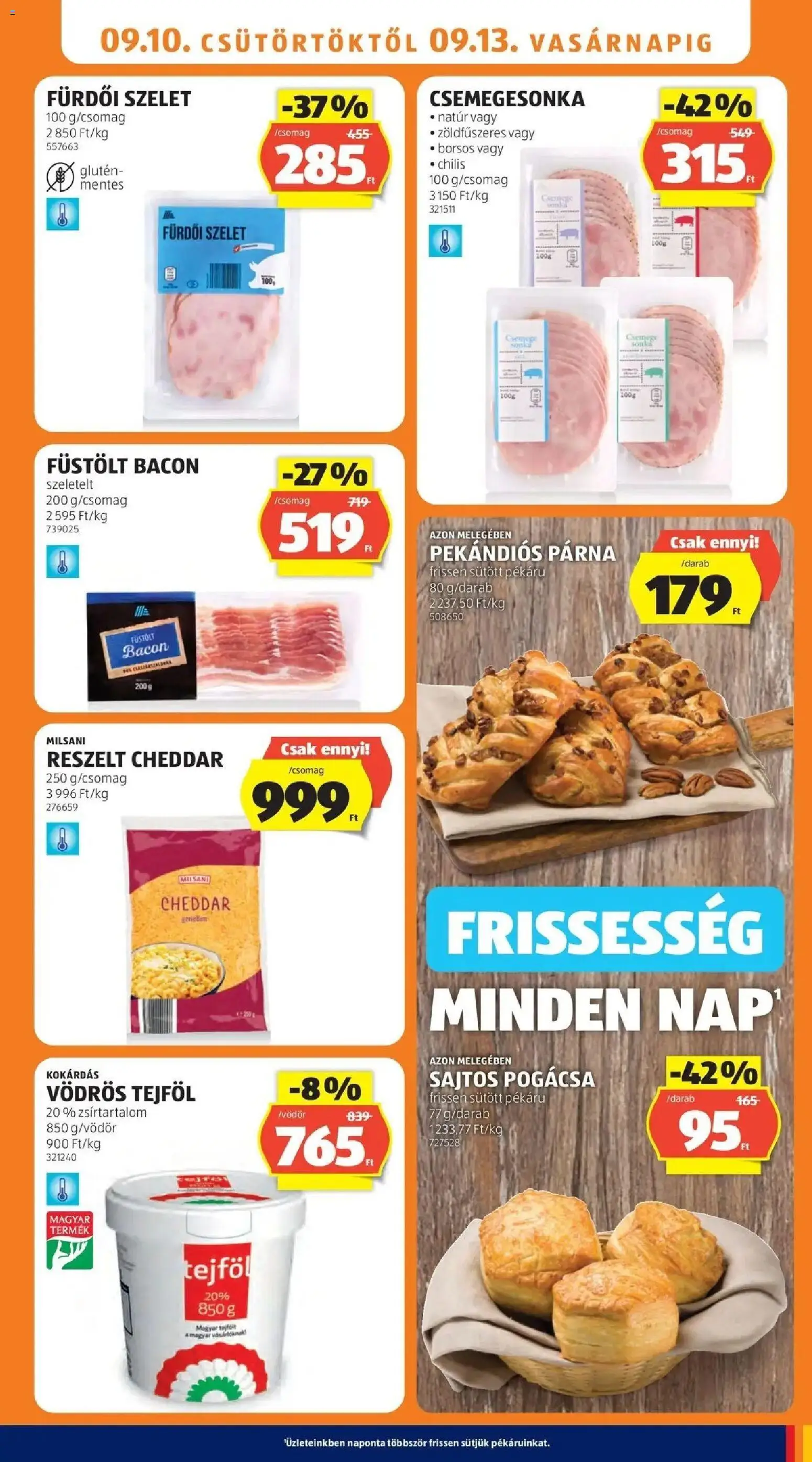 Aldi akciós ujság - amely érvényes a következő dátumtól: 2026.09.05. | Oldal: 9 | Termékek: Milsani, Párna, Sonka, Tejföl