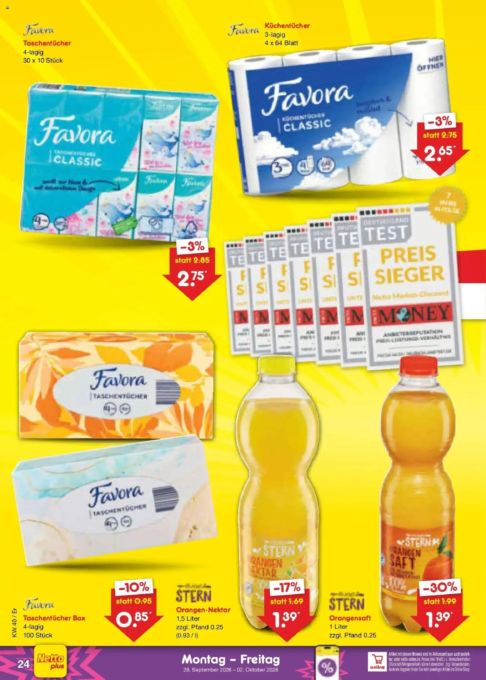 Netto Marken-Discount Prospekt Nordhausen – gültig ab 28.09.2026 | Seite: 34 | Produkte: Taschentücher, Box, Orangen, Saft