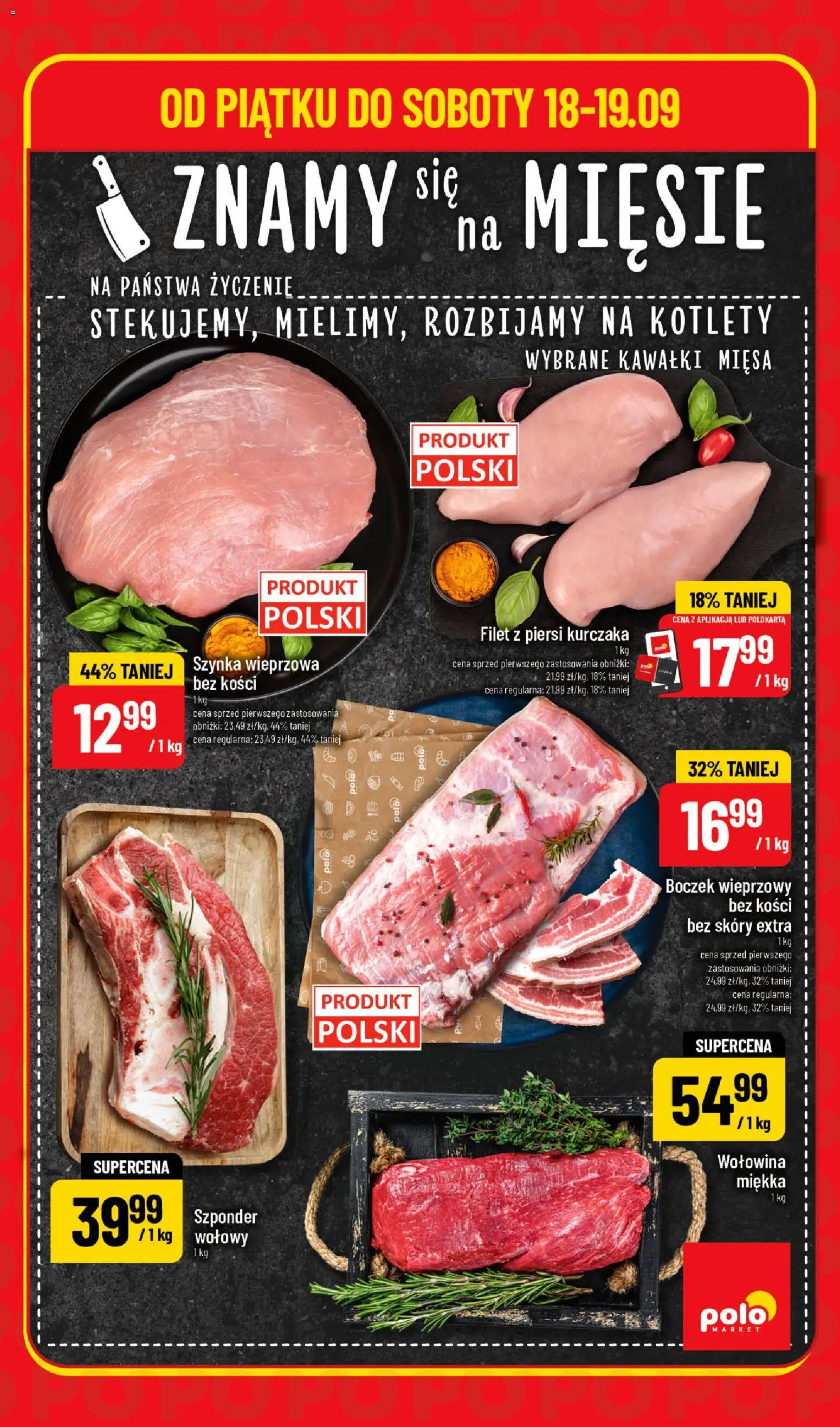 Nowa POLOmarket gazetka od jutra 17.09.2026 | Strona: 3 | Produkty: Boczek wieprzowy, Szynka, Filet, Kotlety