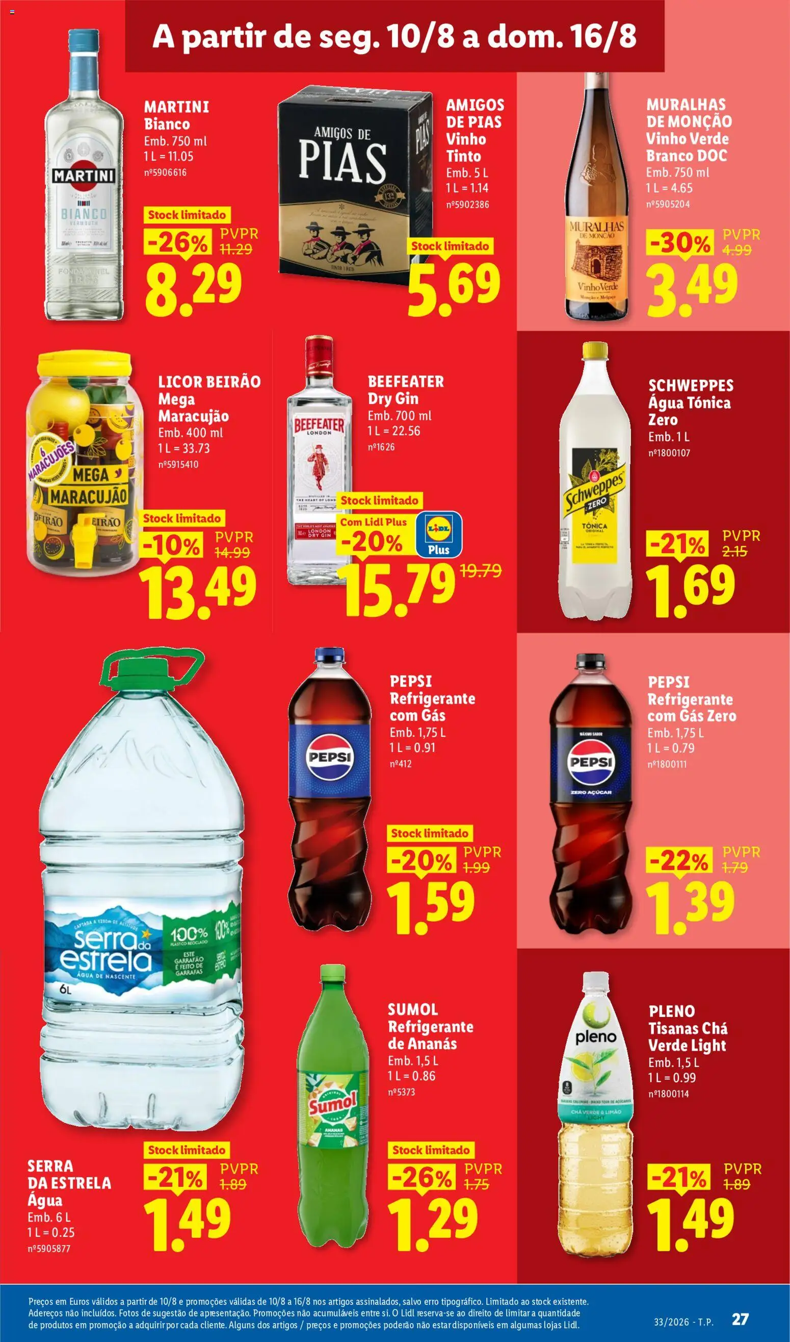 Lidl folheto │ válido de 10/08/2026 | Página: 27 | Produtos: Gin Beefeater, Chá, Soda, Vinho tinto