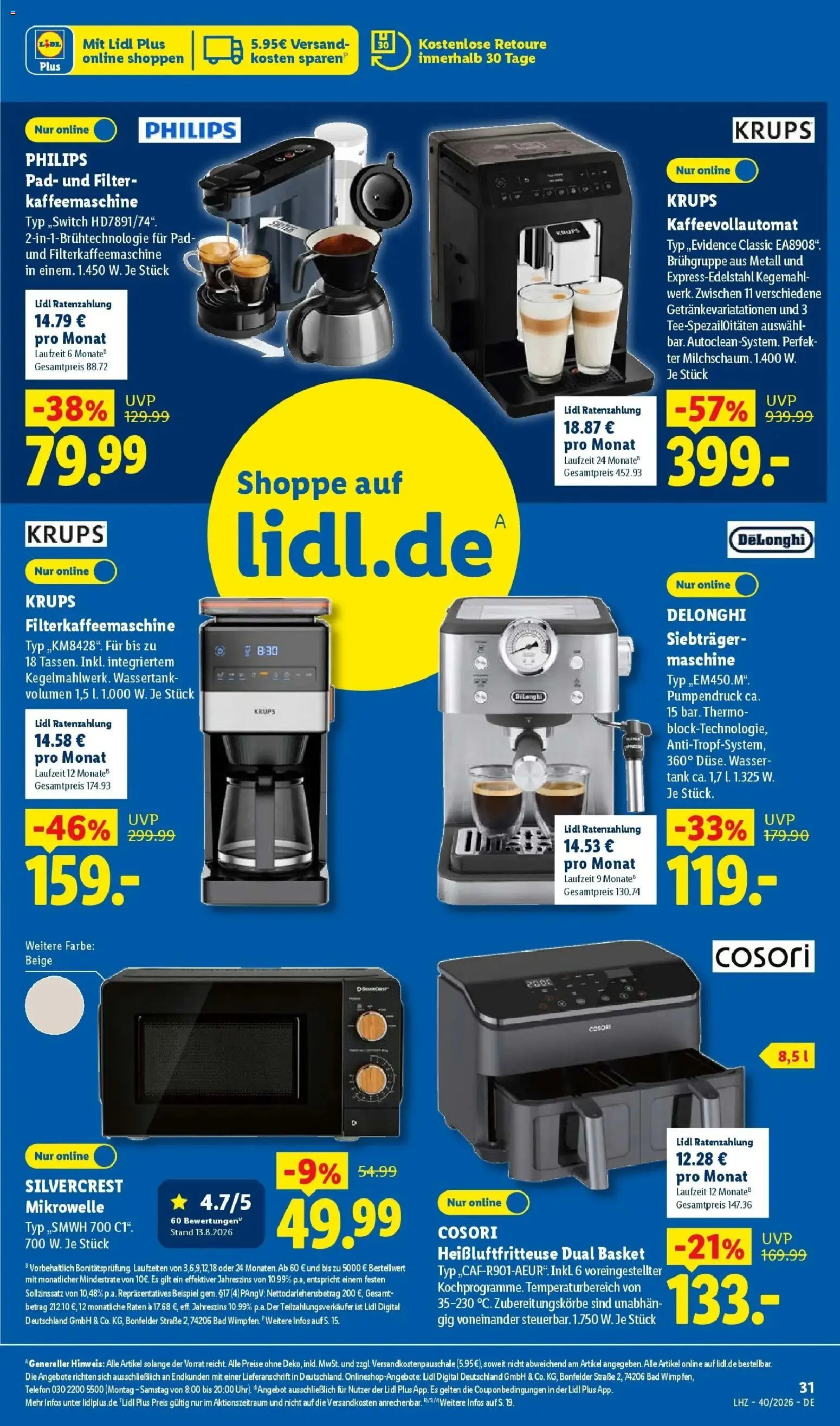 Lidl Prospekt Künzell (ab 28.09.2026) zum Blättern » Angebote | Seite: 47 | Produkte: Mikrowelle, Wasser, Kaffeevollautomat, Heißluftfritteuse