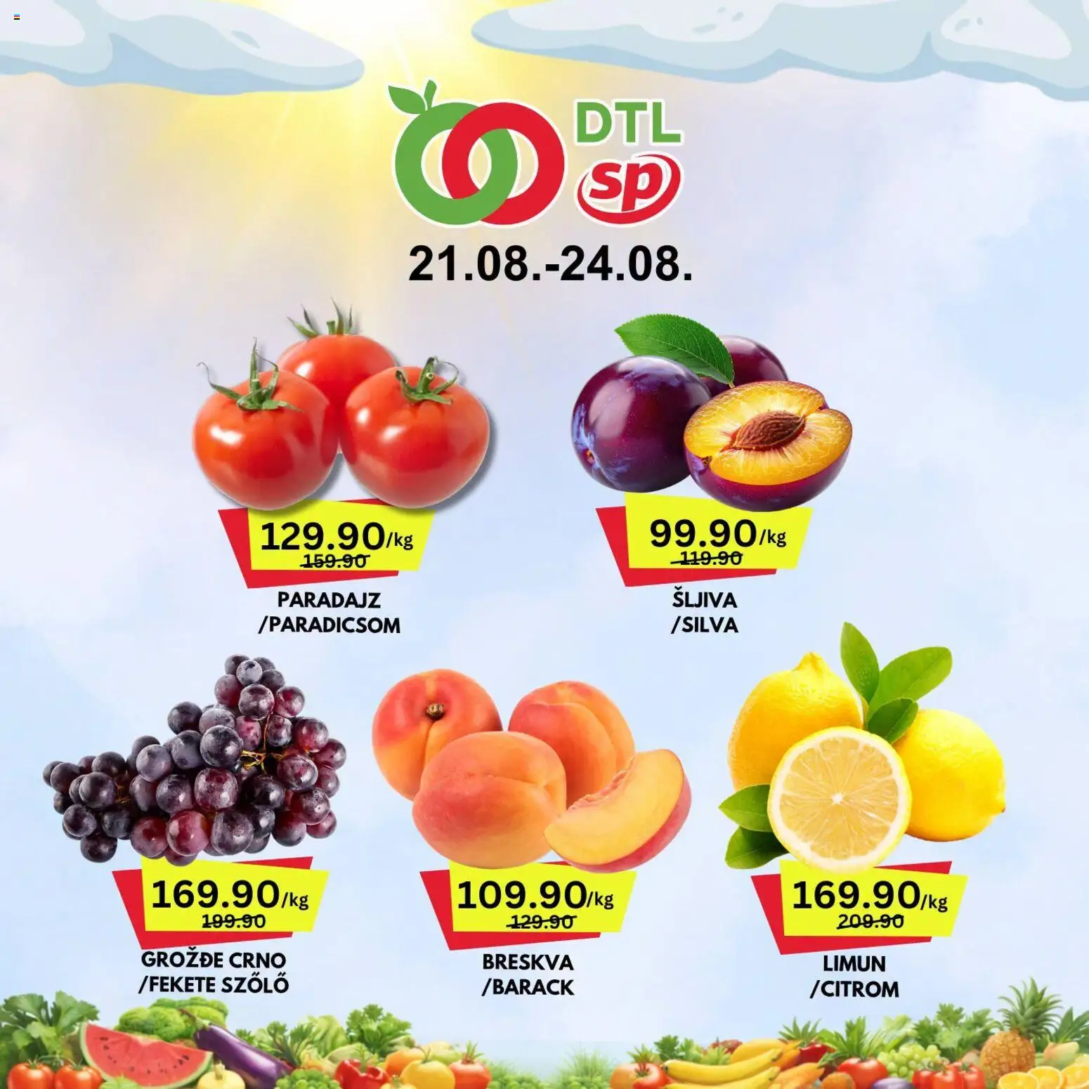Senta Promet katalog - važi od 21.08.2026 | Strana: 1 | Proizvode: Grožđe, Šljiva, Breskva, Paradajz