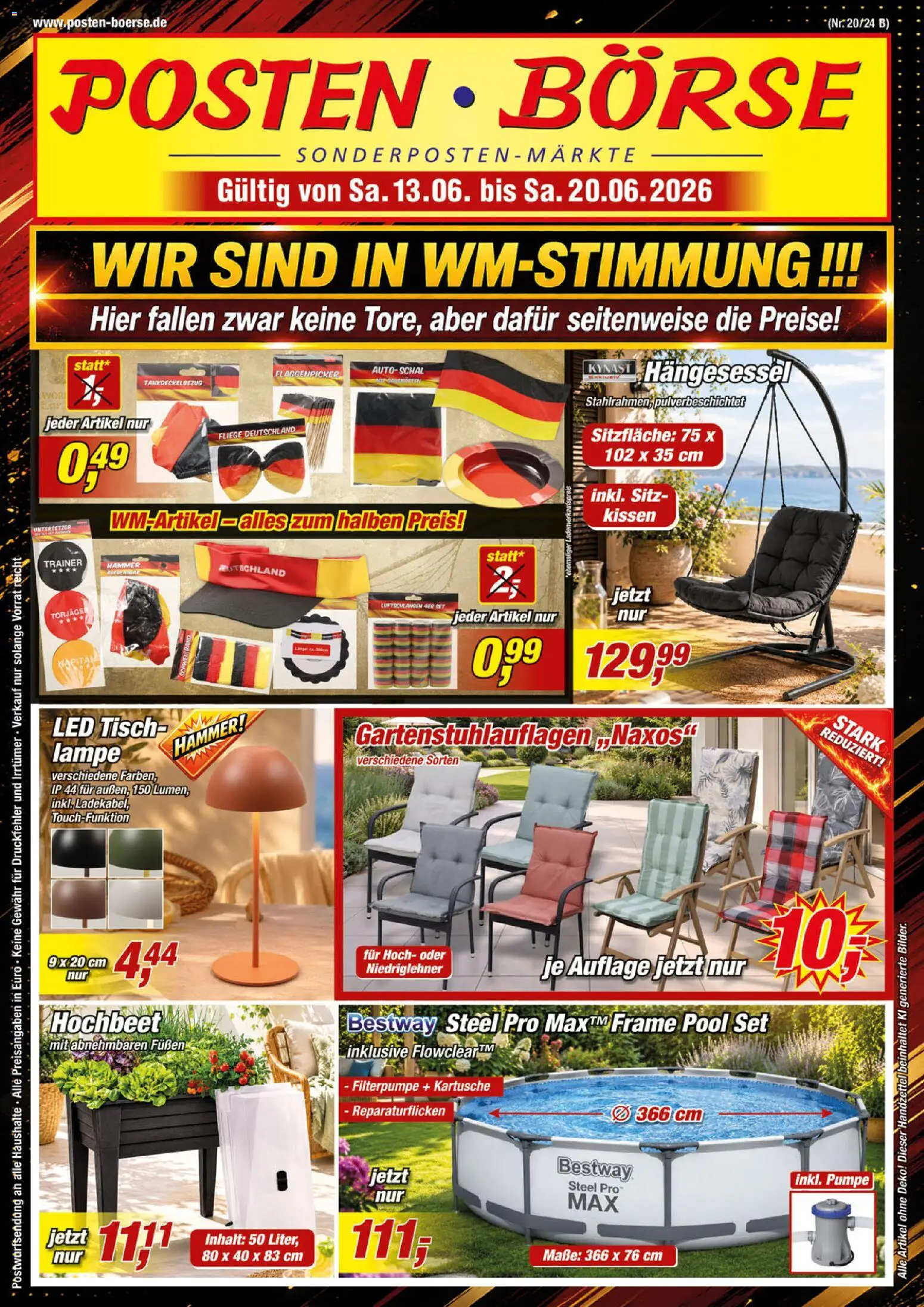 Posten Börse Prospekt – gültig ab 13.06.2026 | Seite: 1 | Produkte: Hochbeet, Kissen, Tisch, Lampe