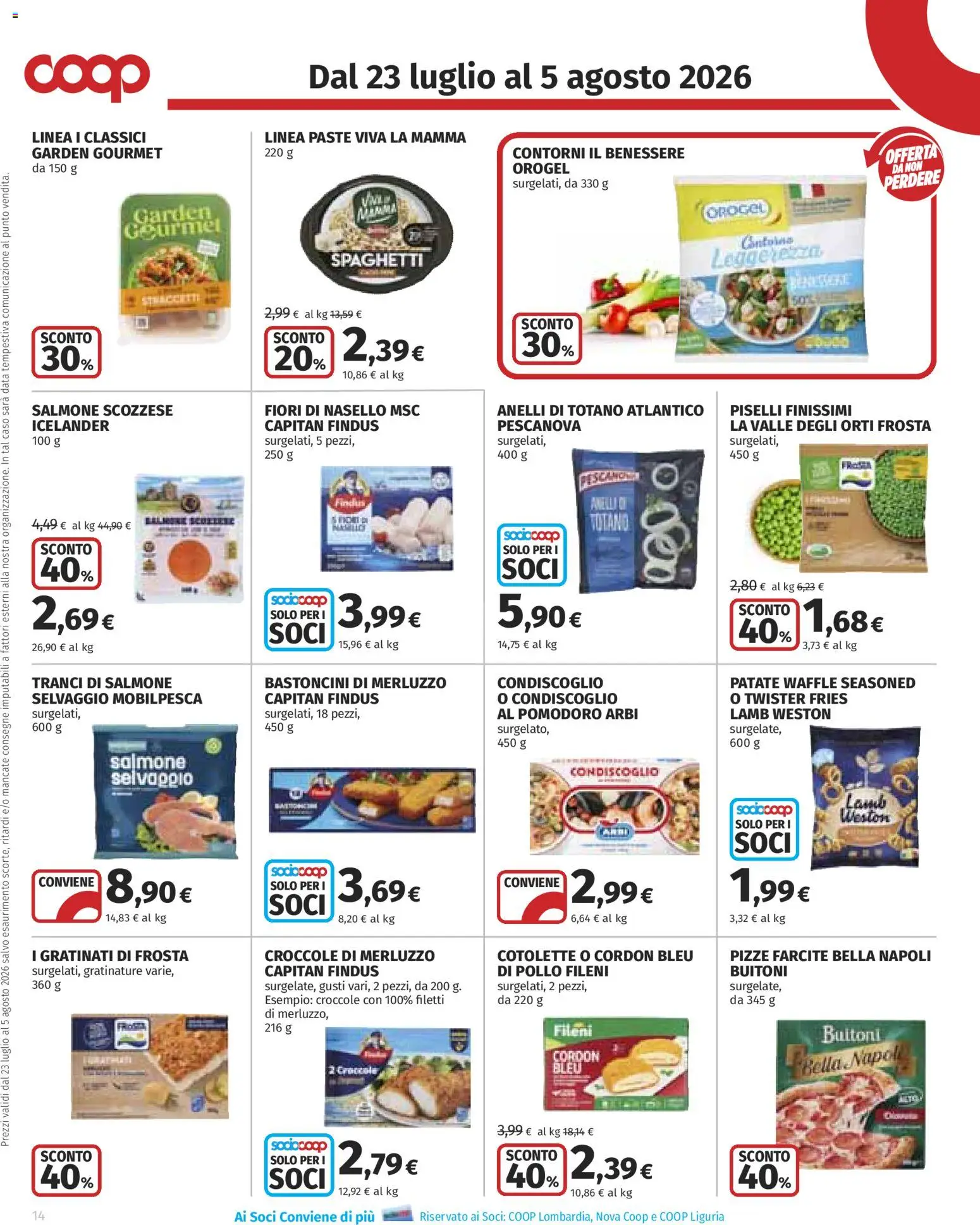 Volantino COOP del 23/07/2026 | Pagina: 14 | Prodotti: Pollo, Salmone, Patate, Nasello