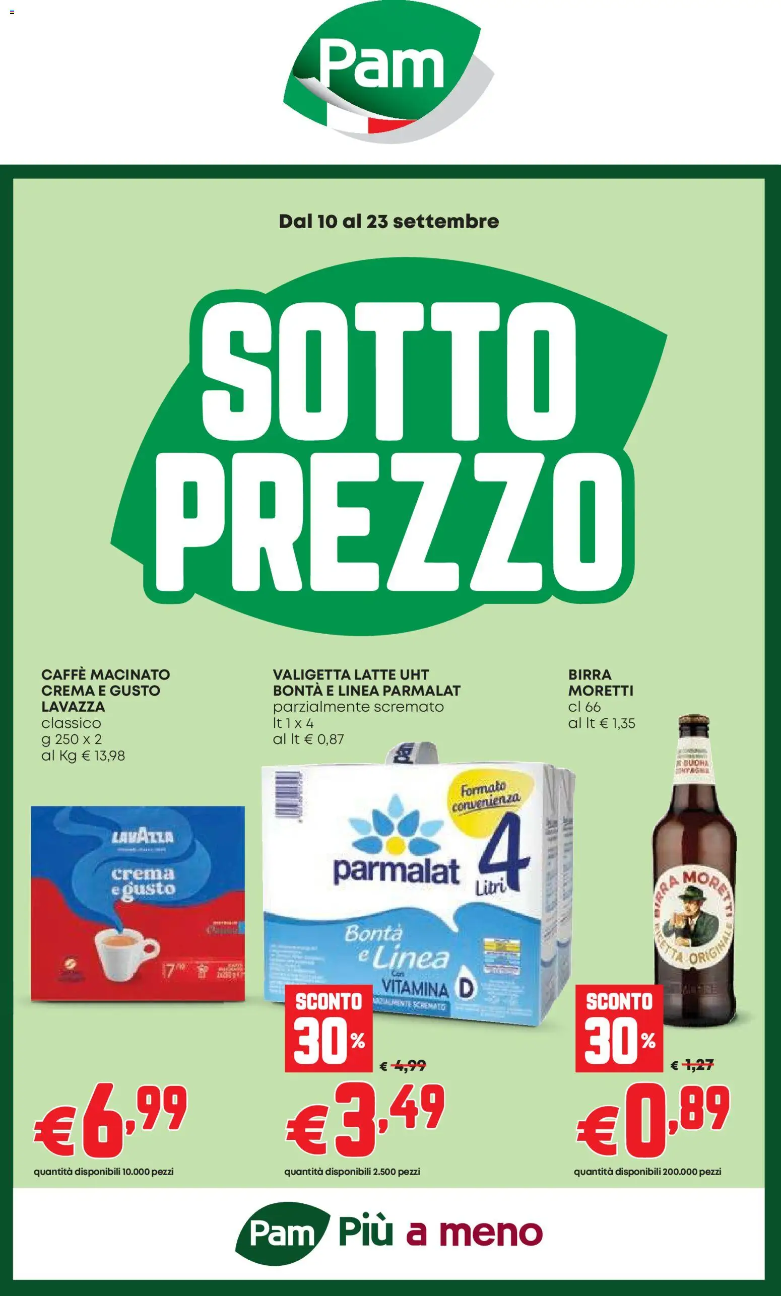 Volantino PAM del 10/09/2026 | Pagina: 1 | Prodotti: Caffè, Birra, Latte, Caffè macinato