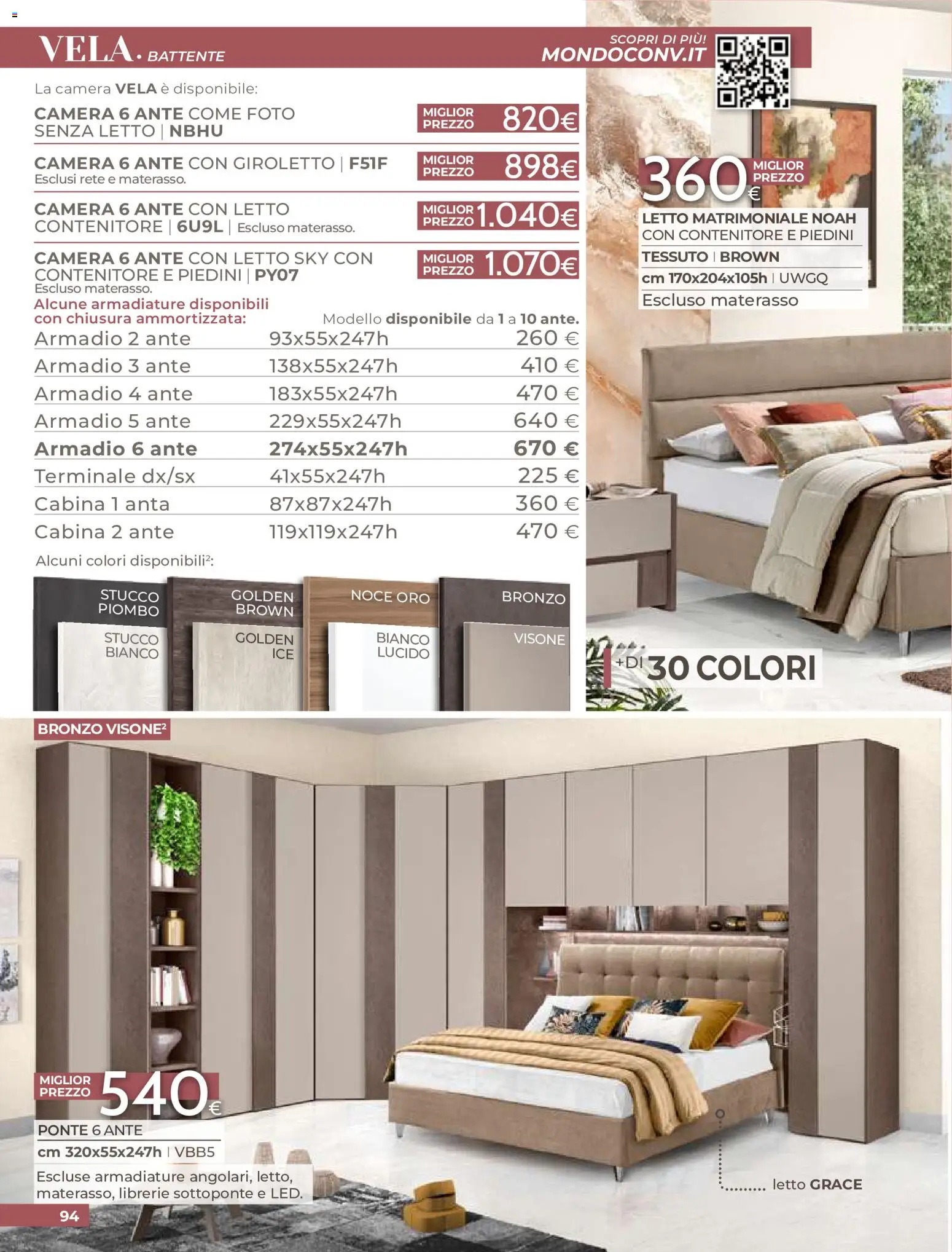 Volantino Mondo Convenienza del 01/09/2026 | Pagina: 96 | Prodotti: Letto matrimoniale, Contenitore, Materasso, Armadio