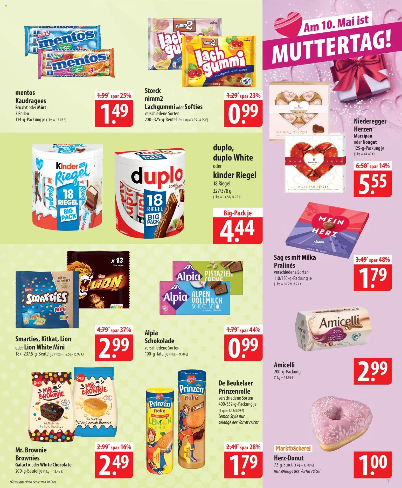 Famila Prospekt 	 – gültig ab 04.05.2026 | Seite: 11 | Produkte: Smarties, Kinder riegel, Pistazien, Saft