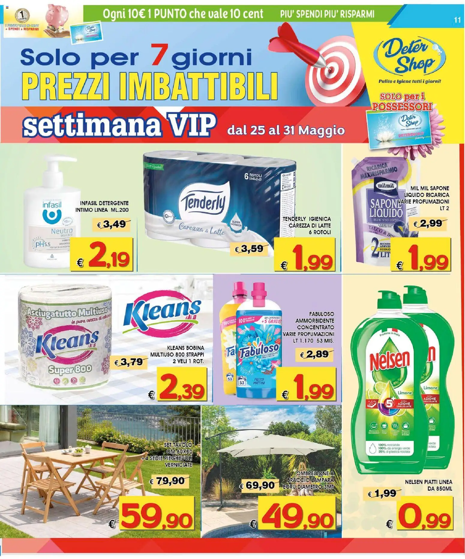 Volantino Deter Shop del 01.05.2026 | Pagina: 11 | Prodotti: Sapone, Ombrellone, Asciugatutto, Tavolo