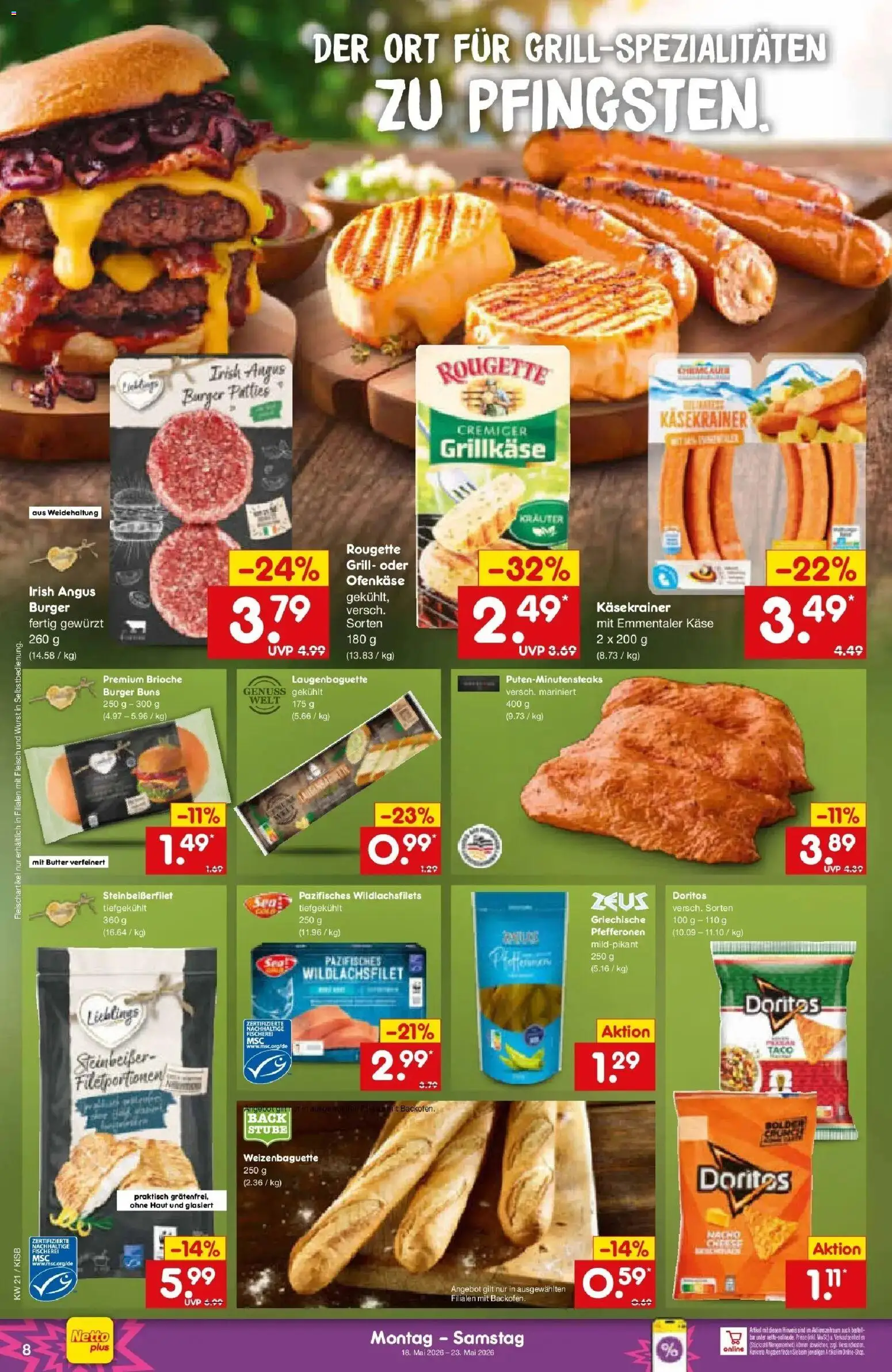 Netto Marken-Discount Prospekt Bad Friedrichshall	 – gültig ab 17.05.2026 | Seite: 8 | Produkte: Käse, Burger, Wurst, Backofen