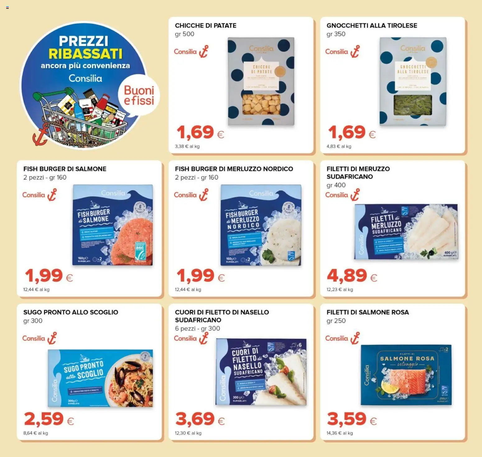Volantino Oasi del 23.04.2026 | Pagina: 12 | Prodotti: Salmone, Merluzzo, Sugo, Gnocchetti