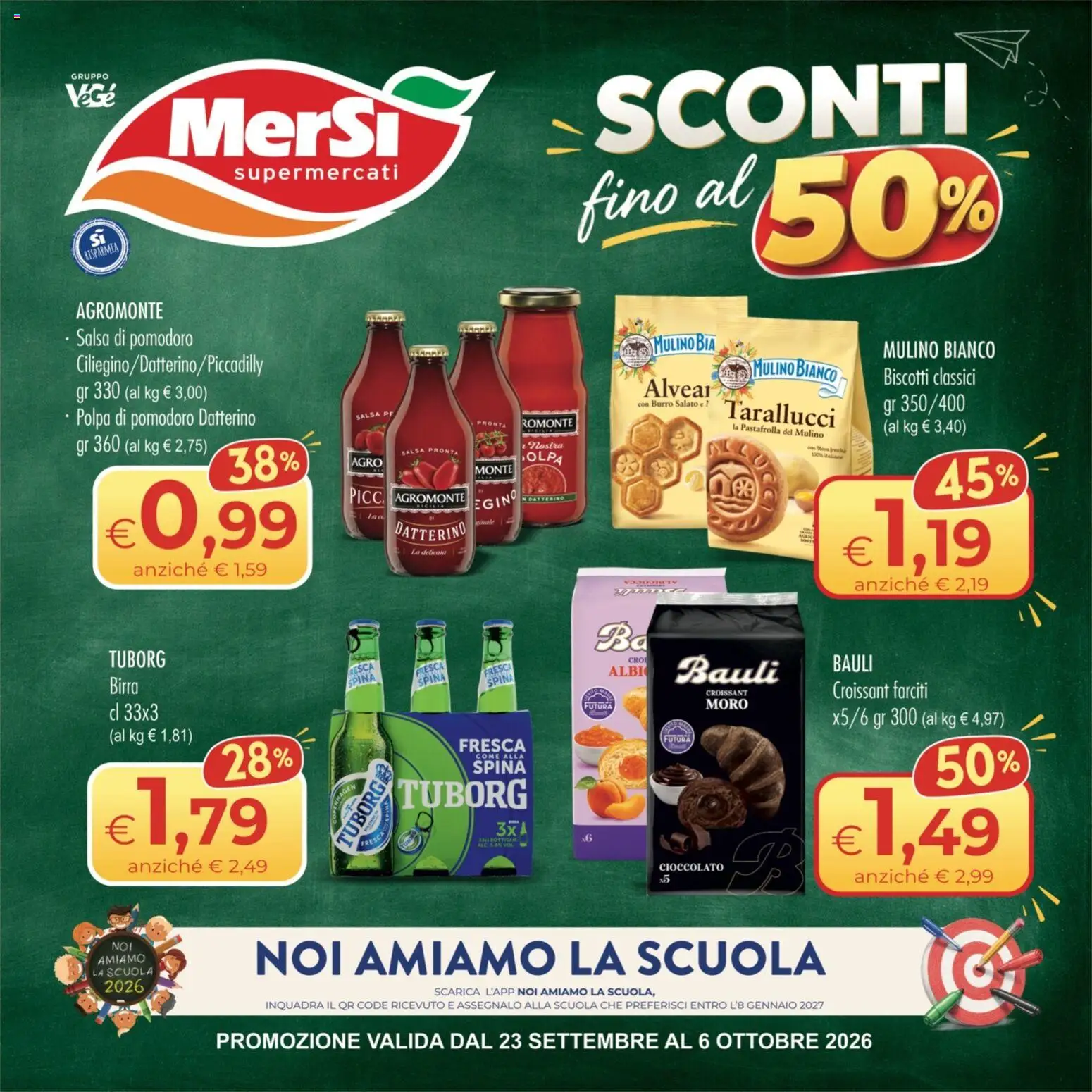 Volantino MerSi Supermercati del 23/09/2026 | Pagina: 1 | Prodotti: Salsa, Pomodoro, Burro, Croissant