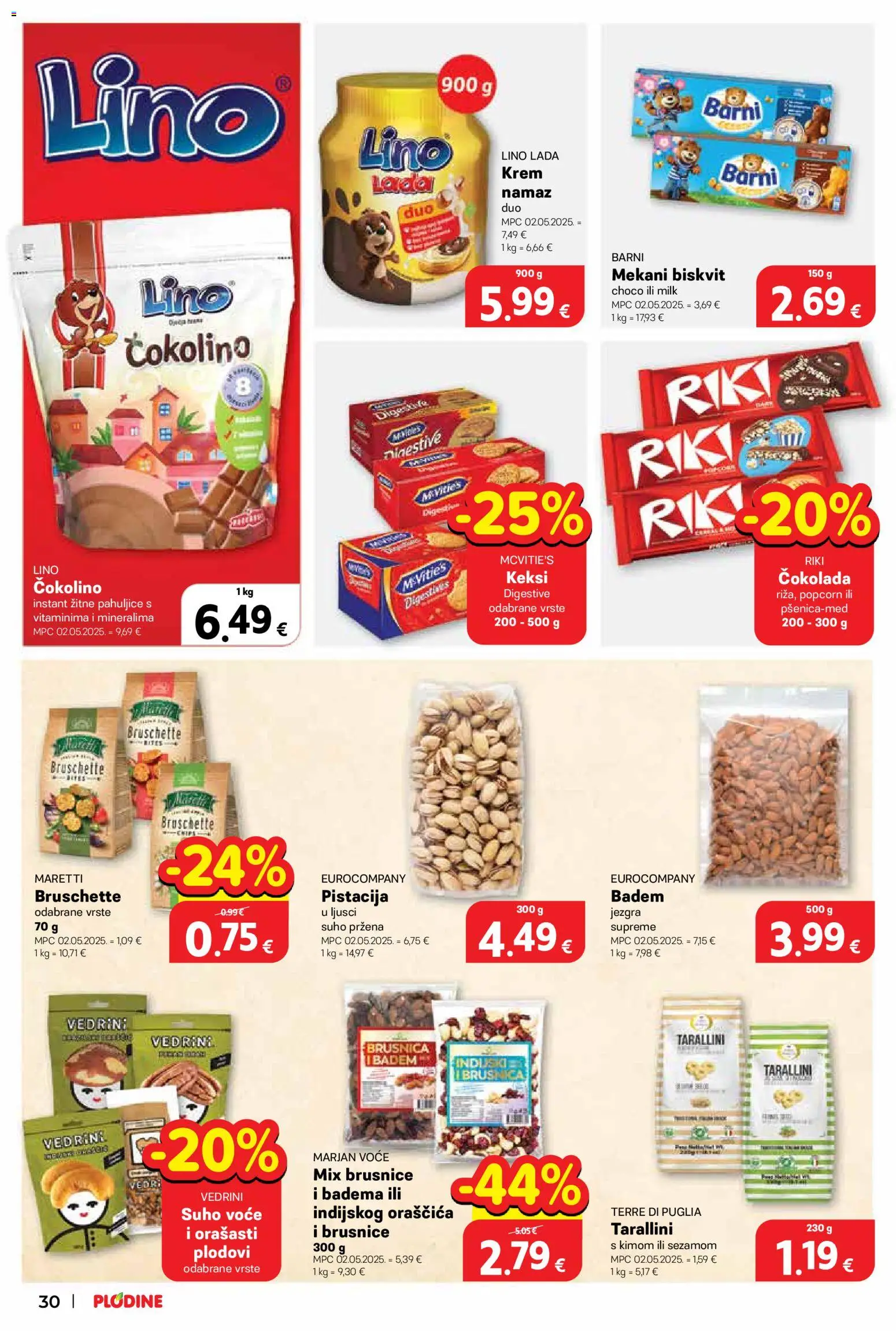 Plodine katalog | vrijedi od 10.06.2026 | Stranica: 30 | Proizvodi: Lino Lada, Keksi, Brusnica, Čokolino