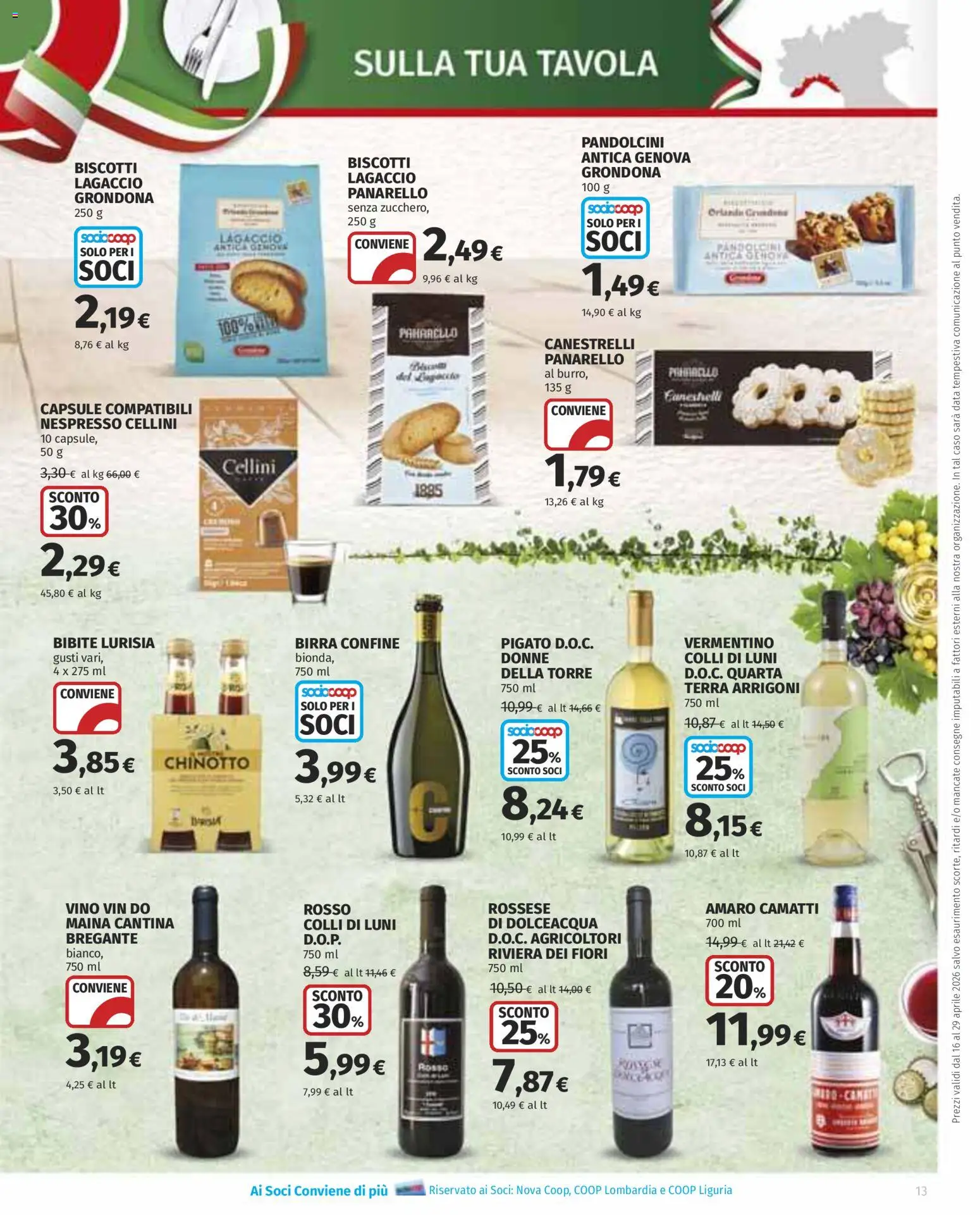 Volantino COOP del 16.04.2026 | Pagina: 13 | Prodotti: Biscotti, Vino, Bibite, Terra