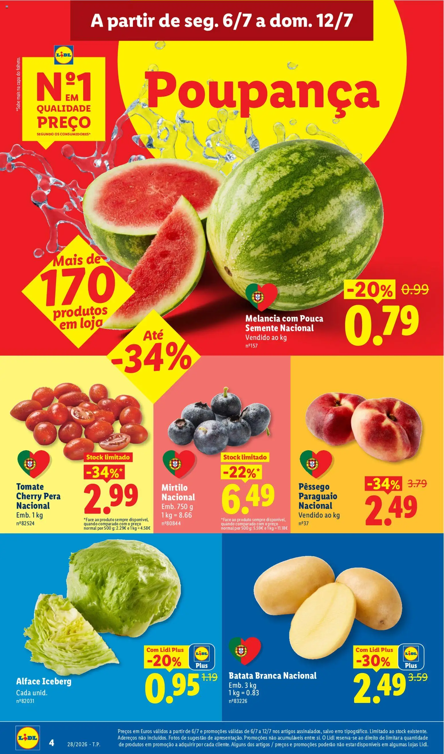Lidl folheto │ válido de 06/07/2026 | Página: 4 | Produtos: Batata, Tomate, Melancia, Alface