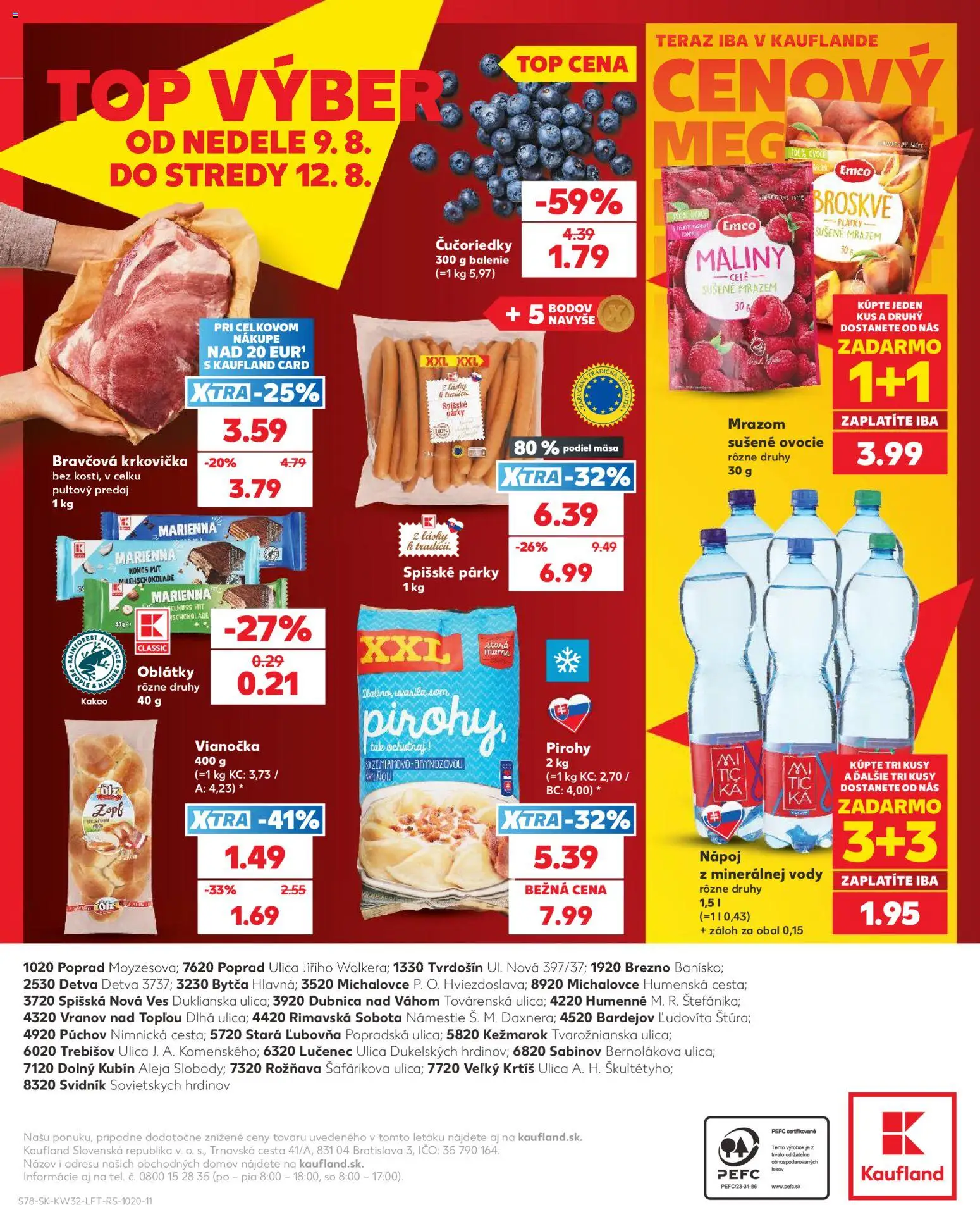 Nové Kaufland akcie – leták je platný od 06.08.2026 | Strana: 78 | Produkty: Čučoriedky, Párky, Maliny, Kakao