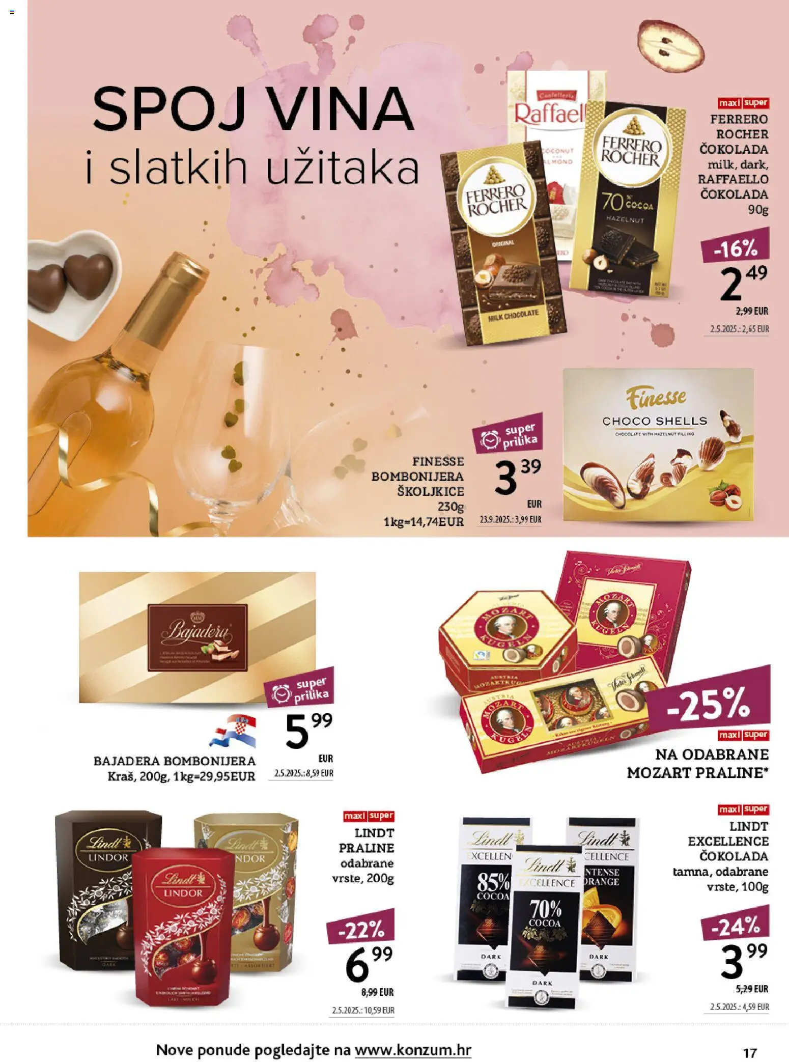 Konzum HR akciós ujság - amely érvényes a következő dátumtól: 2026.10.12. | Oldal: 17 | Termékek: Lindor, Lindt, Ferrero rocher, Praliné