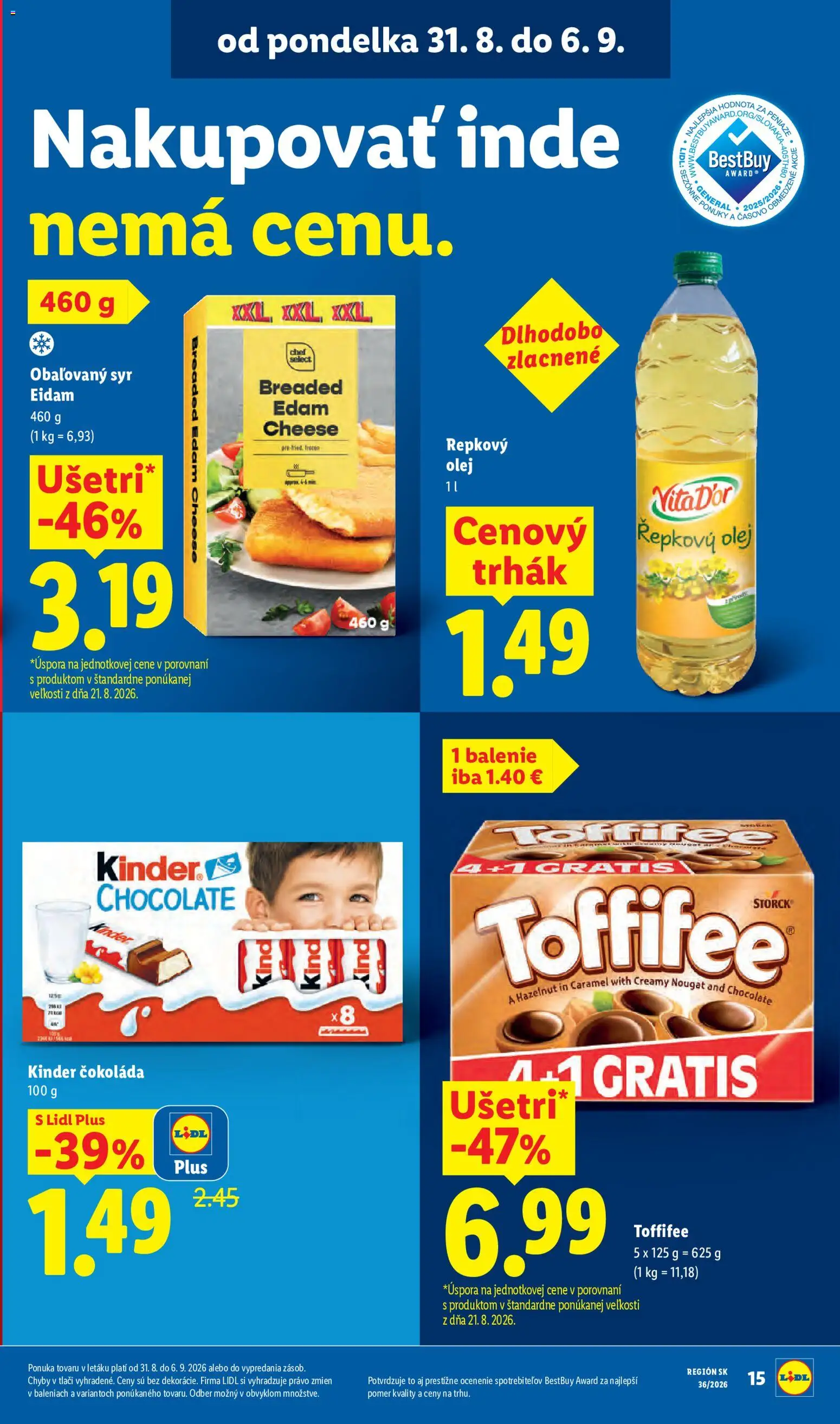 Nové Lidl akcie – leták je platný od 31.08.2026 | Strana: 23 | Produkty: Olej, Kinder, Obaľovaný syr, Repkový olej