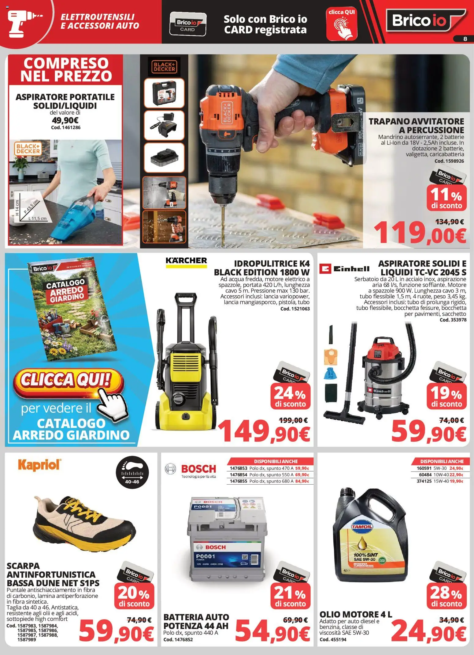 Volantino Brico io del 04.06.2026 | Pagina: 8 | Prodotti: Olio motore, Olio, Tubo, Trapano