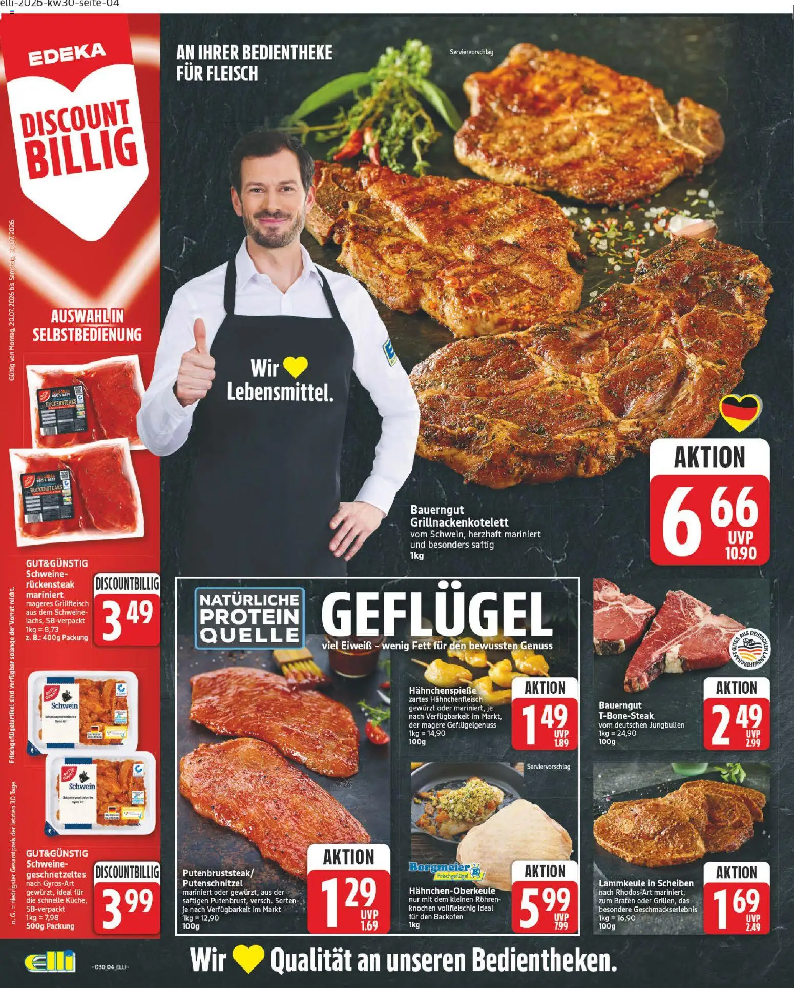 Elli Markt Prospekt Hövelhof – gültig ab 20.07.2026 | Seite: 4 | Produkte: Lammkeule, Grillfleisch, Putenschnitzel, Fleisch