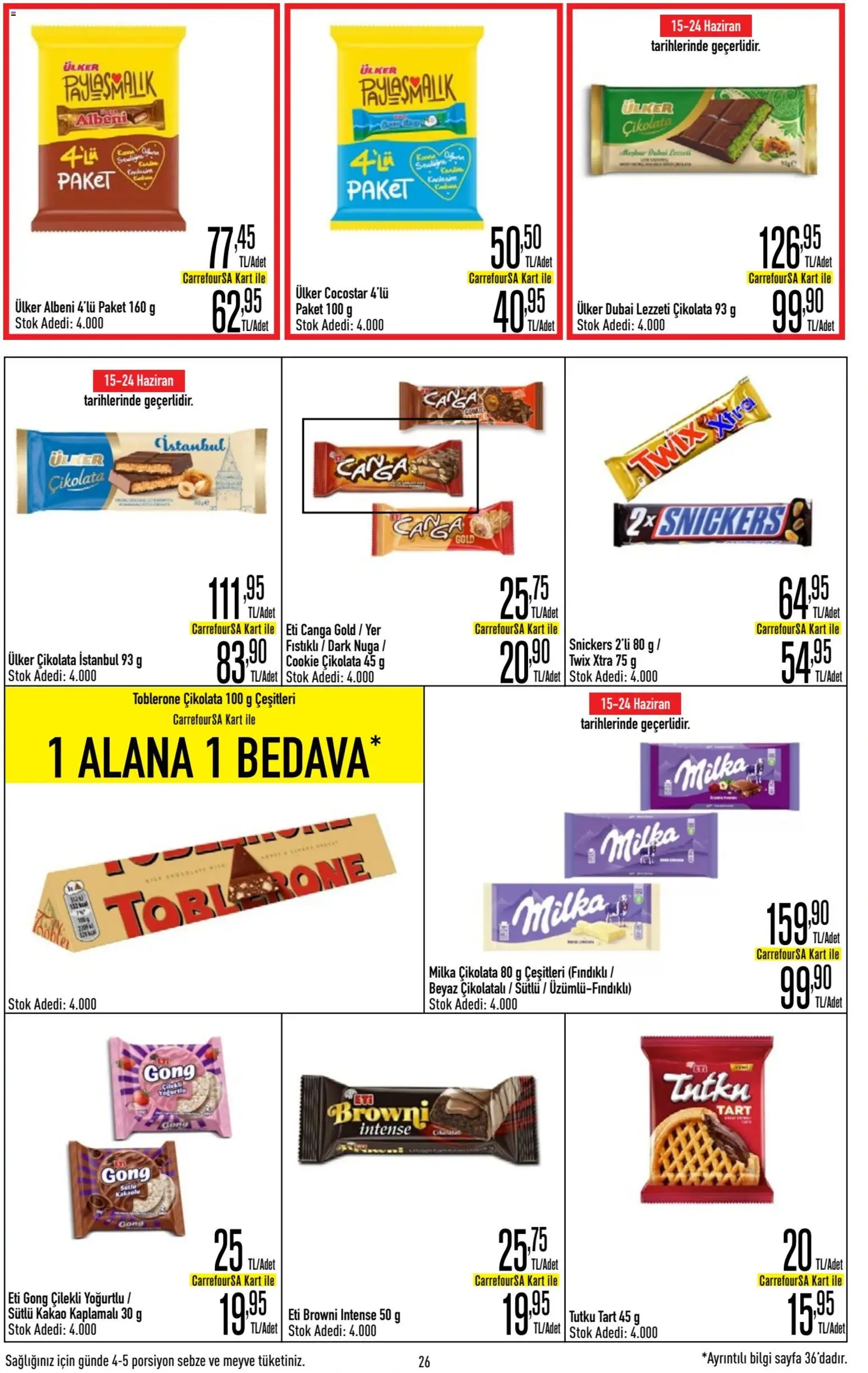 CarrefourSA Katalog - 11.06.2026 tarihinden itibaren geçerlidir | Sayfa: 26 | Ürünler: Çikolata, Sebze, Meyve