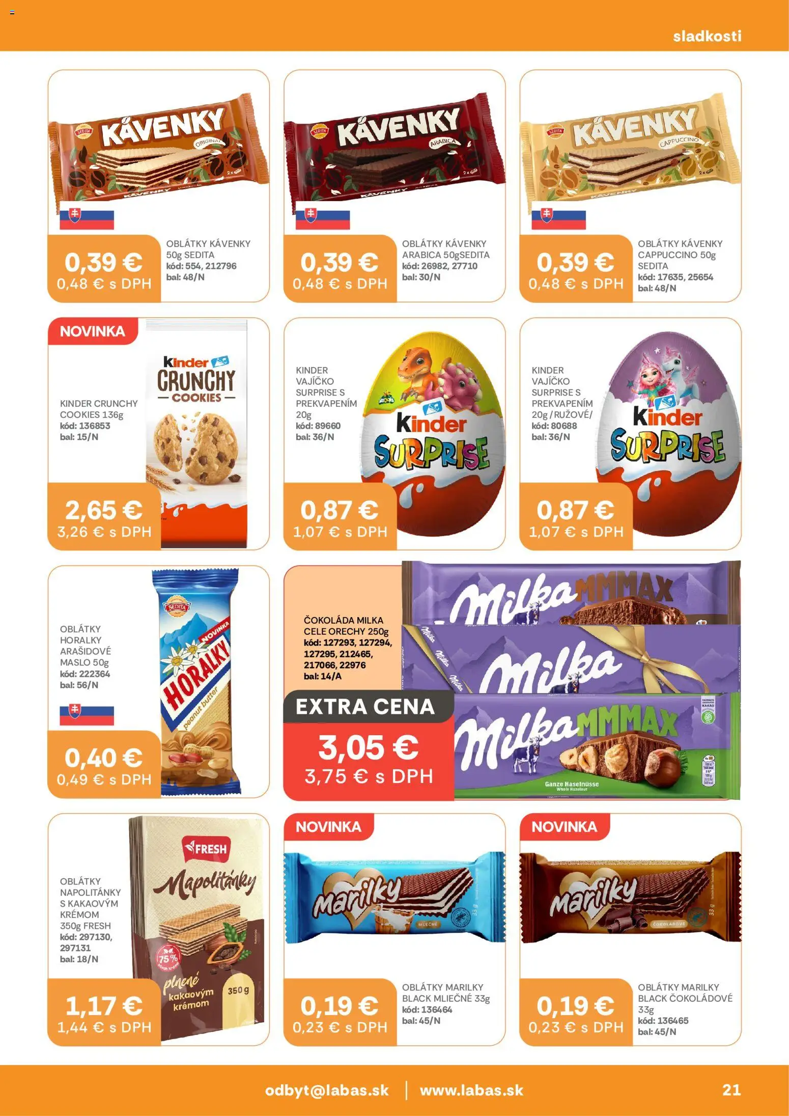 Nové Labaš akcie – leták je platný od 14.08.2026 | Strana: 21 | Produkty: Kinder, Čokoláda, Orechy, Cappuccino