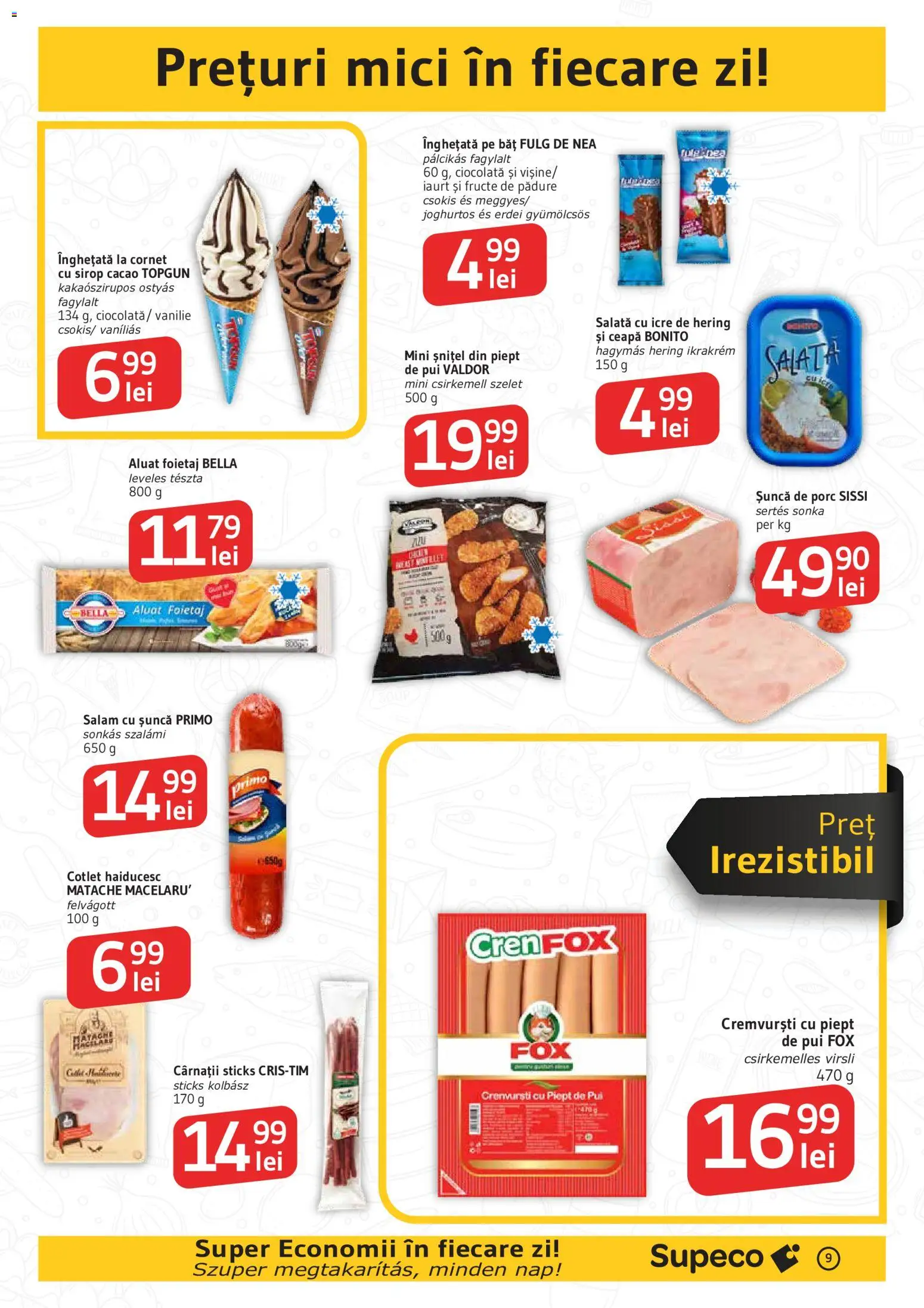 Noul catalog Supeco – valabil de la 25.06.2026 | Pagină: 9 | Produse: Foietaj, Crenvurști, Salată cu icre, Salată