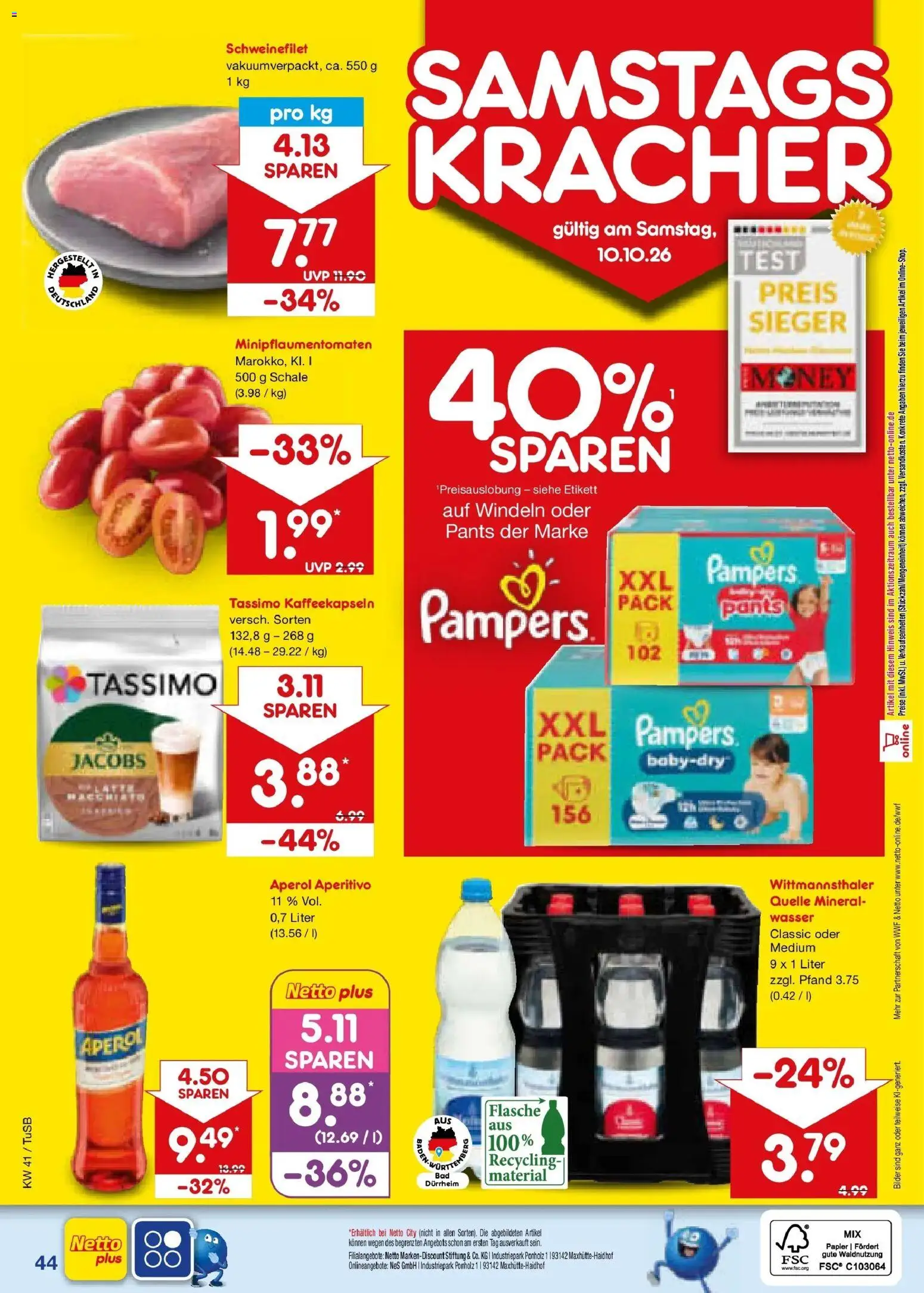 Netto Marken-Discount Prospekt Sindelfingen – gültig ab 05.10.2026 | Seite: 56 | Produkte: Schweinefilet, Bilder, Wasser, Tassimo