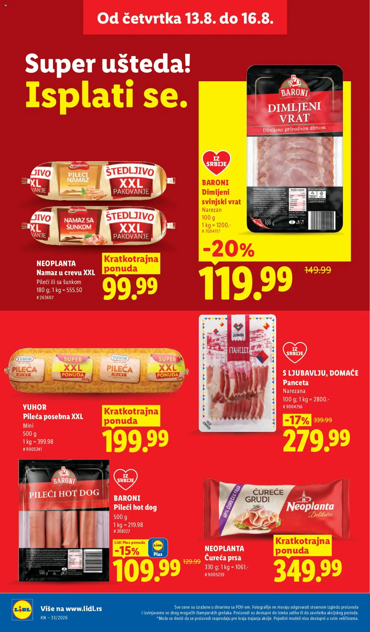 Lidl katalog - važi od 13.08.2026 | Strana: 26 | Proizvode: Panceta, Pakovanje, Vrat, Ćureća prsa