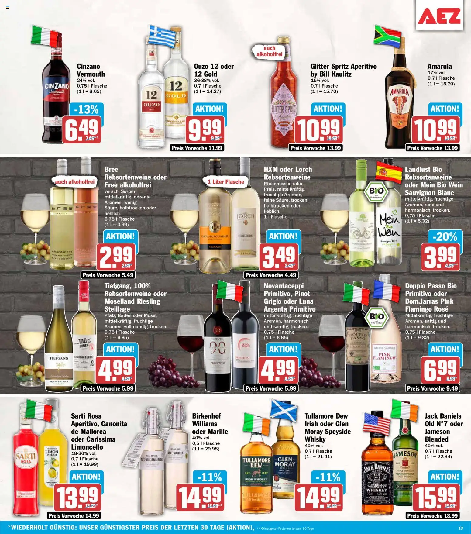 AEZ Prospekt – gültig ab 22.06.2026 | Seite: 13 | Produkte: Whisky, Ouzo, Jameson, Whiskey