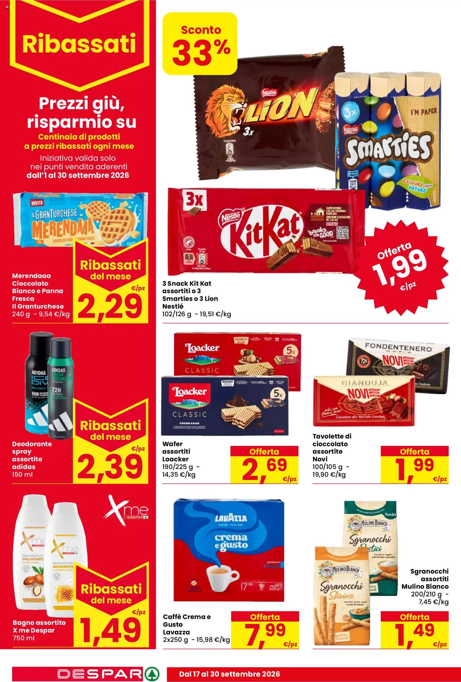 Volantino Despar del 17/09/2026 | Pagina: 16 | Prodotti: Crema, Deodorante, Cacao, Bagno