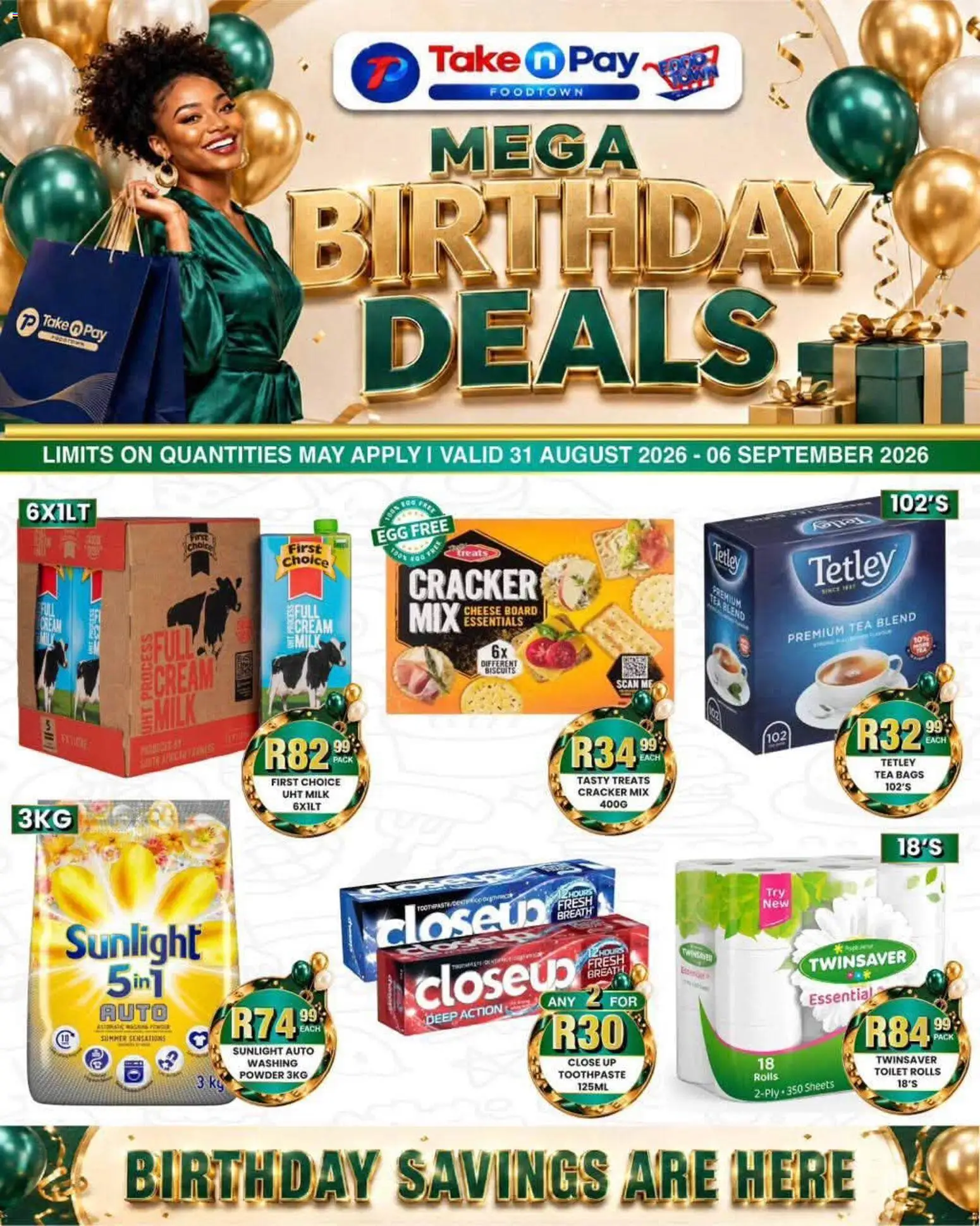 New Take n Pay catalogue – valid from 31/08/2026 | Page: 1 | Products: Cheese, Biscuits, Tea, Cream