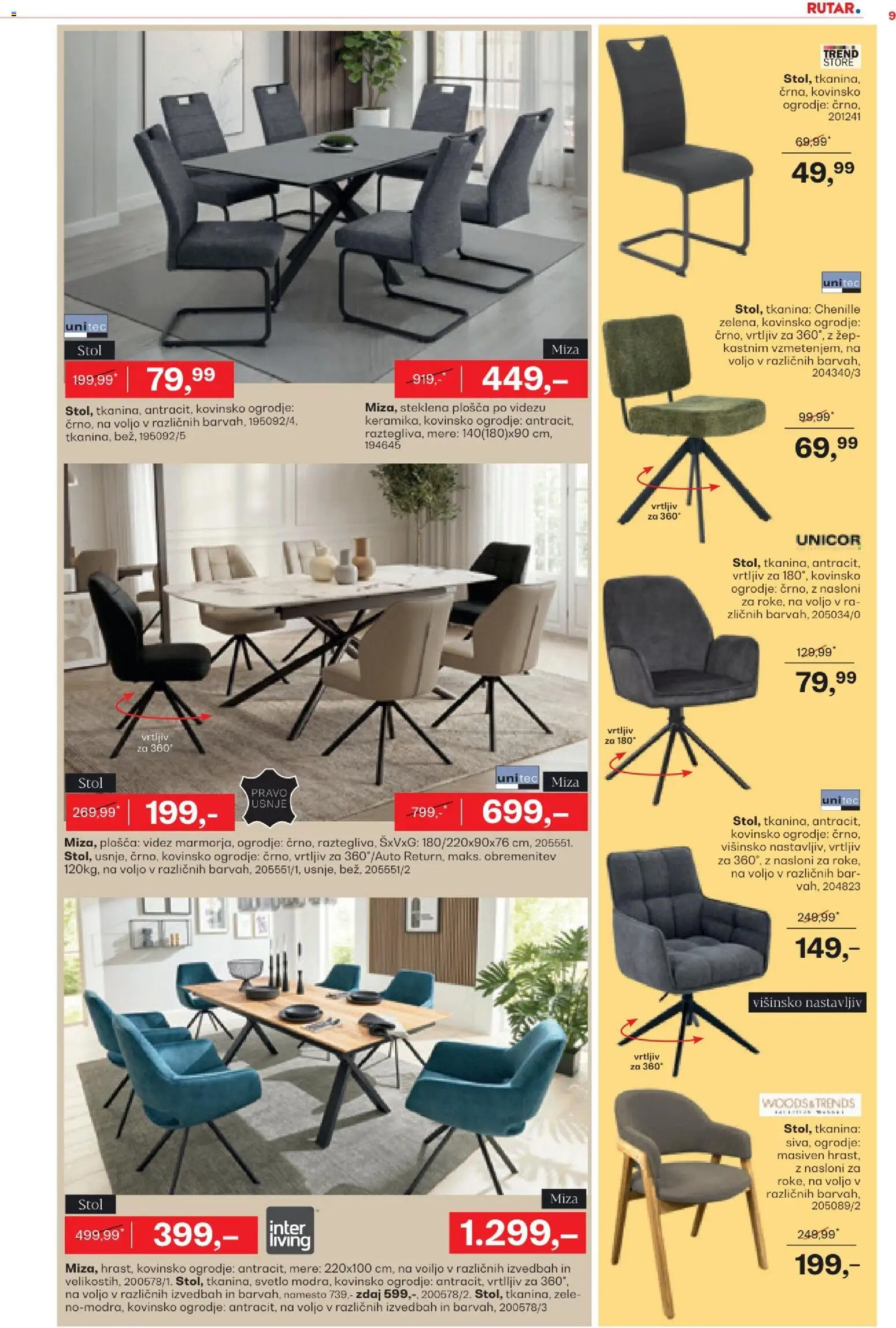 Novi Rutar katalog ponudbe – veljaven od 18.08.2026 | Stran: 9 | Izdelki: Miza, Stol