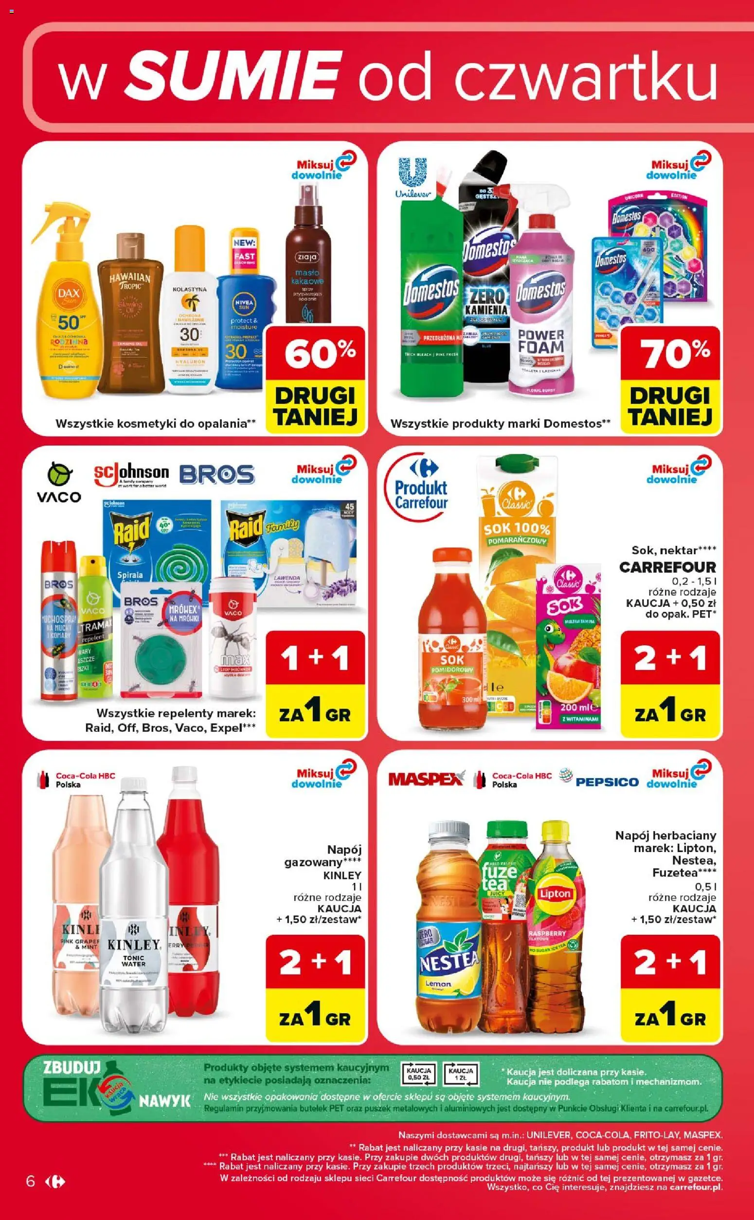 Carrefour gazetka - Weekend okazji od 23.07.2026 | Strona: 6 | Produkty: Ice Tea, Kosmetyki, Domestos, Sok