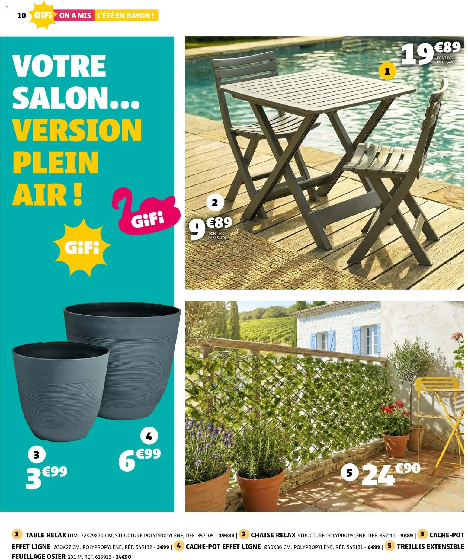 {H1} | Page: 10 | Produits: Table, Chaise, Treillis extensible