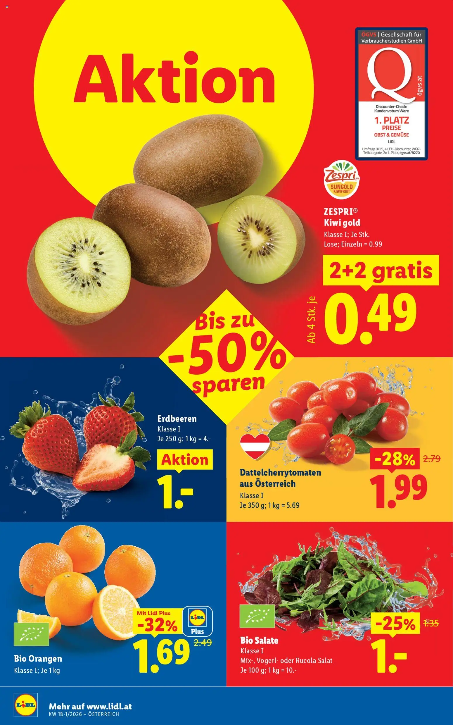 Lidl Flugblatt - Oberpullendorf, Güssing, Oberwart gültig ab 23.04.2026 | Seite: 43 | Produkte: Erdbeeren, Kiwi, Salat, Orangen