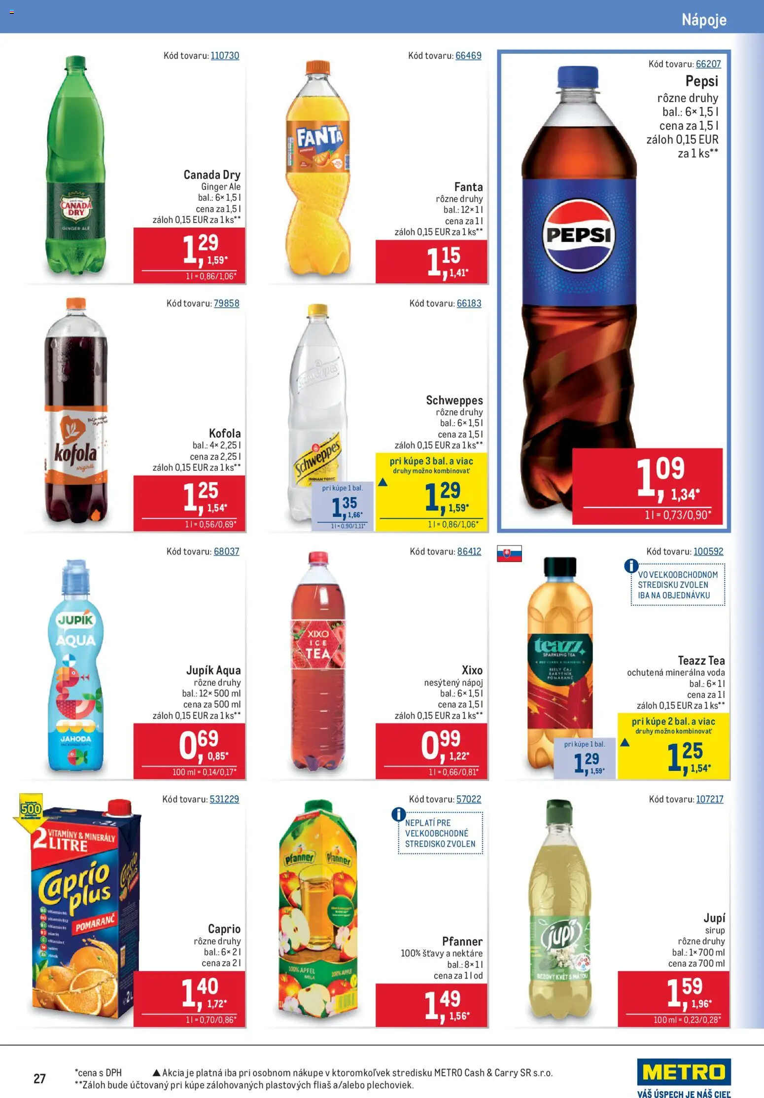 Nové Metro akcie – leták je platný od 07.10.2026 | Strana: 27 | Produkty: Nápoje, Apple, Voda, Pepsi