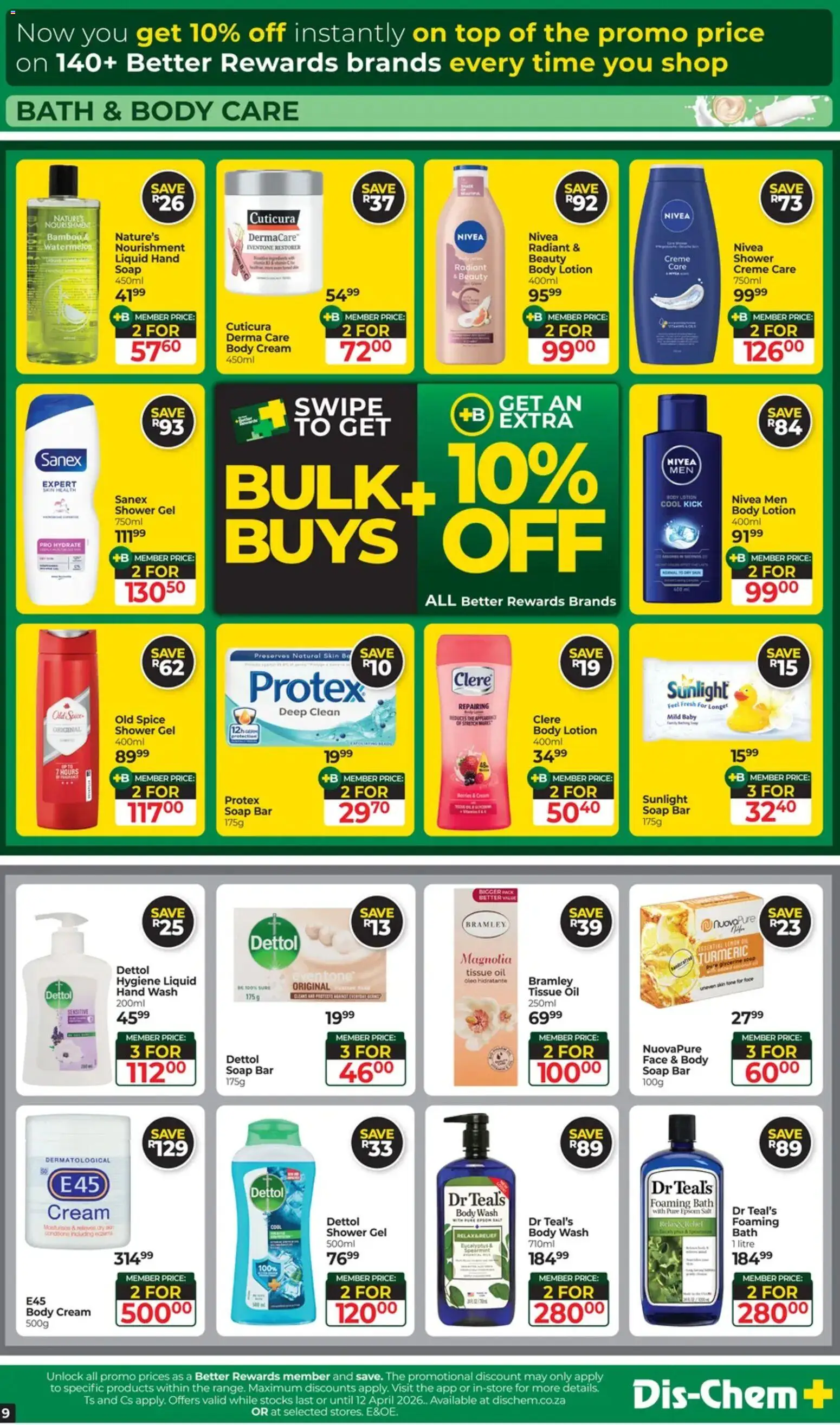 New Dis-Chem catalogue – valid from 17.03.2026 | Page: 9 | Products: Body cream, Soap, Shower gel, Body wash