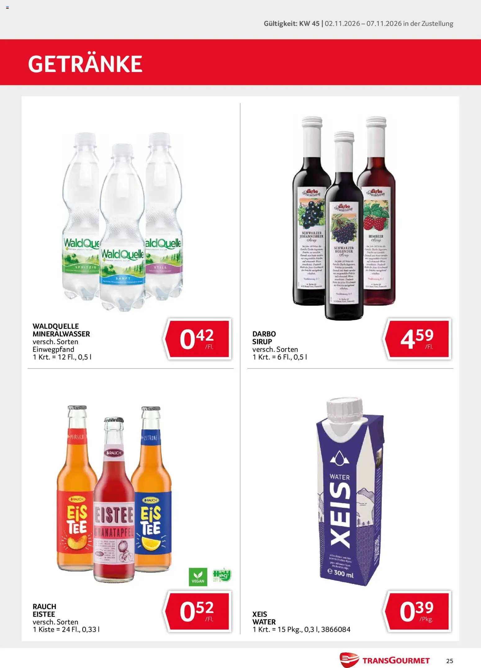 Transgourmet Flugblatt gültig ab 02.11.2026 | Seite: 25 | Produkte: Getränke, Zitrone, Pfirsich, Mineralwasser