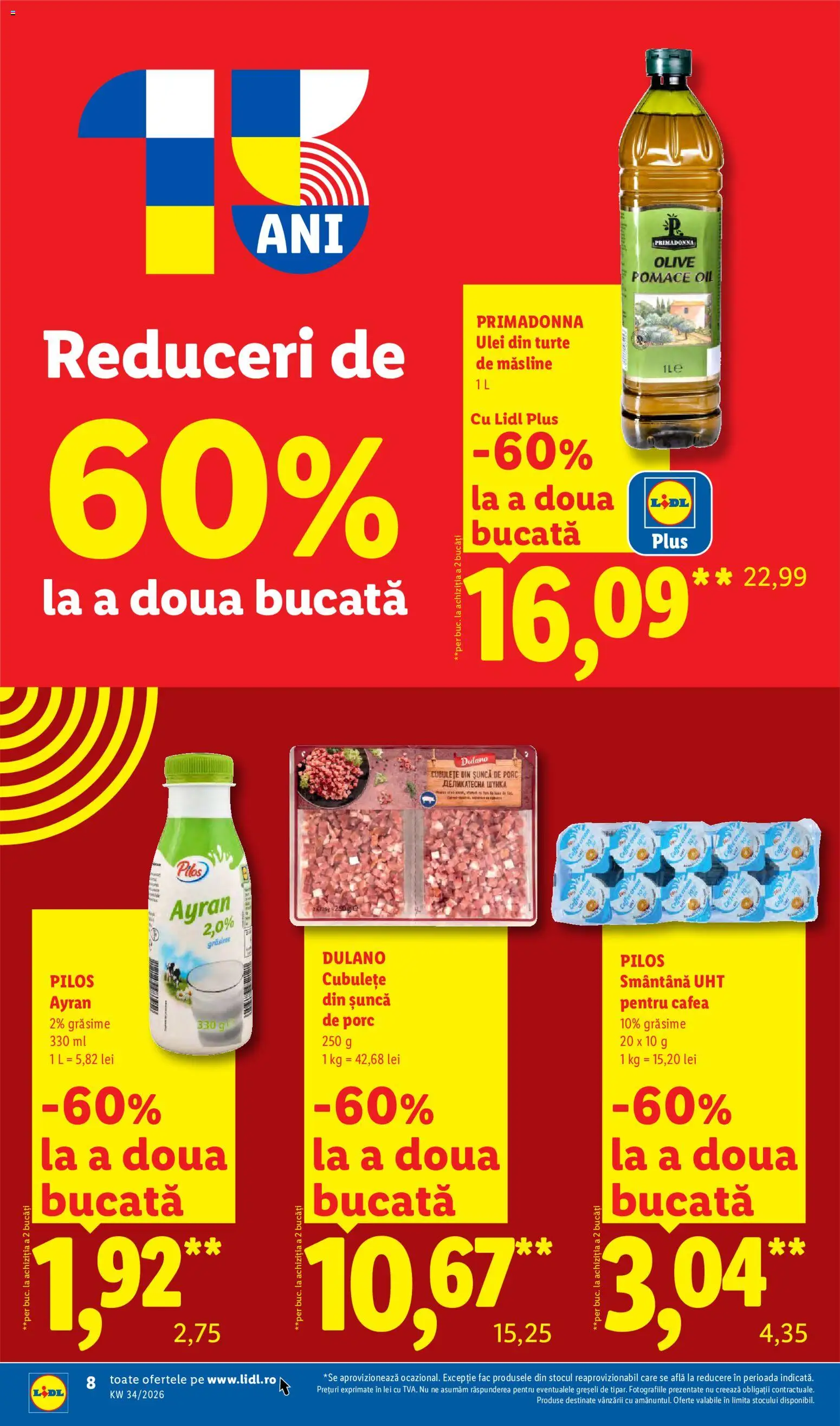 Noul catalog Lidl – valabil de la 17.08.2026 | Pagină: 8 | Produse: Pilos, Cafea, Șuncă, Smântână
