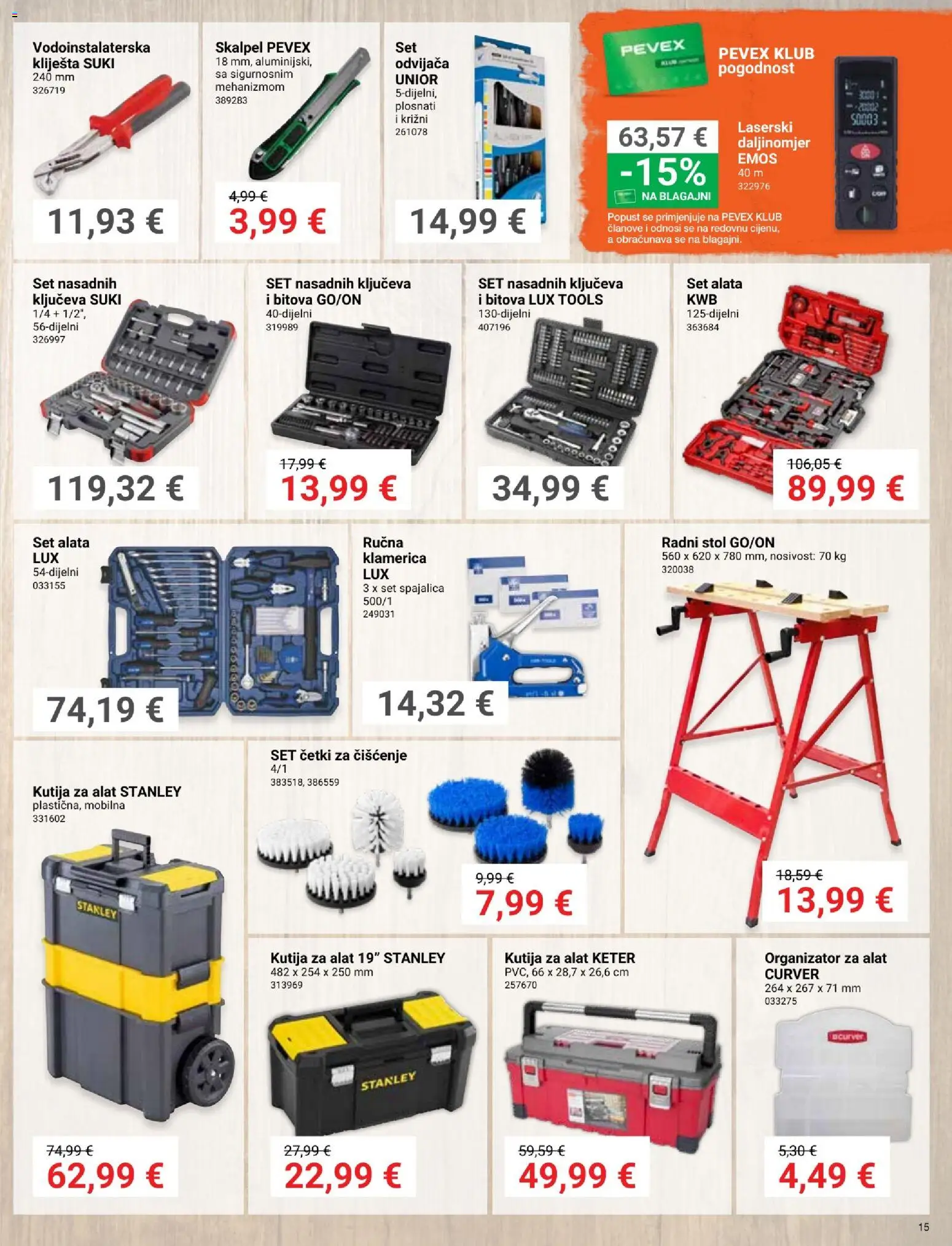 Pevex katalog | vrijedi od 28.05.2026 | Stranica: 15 | Proizvodi: Kutija, Kutija za alat, Kliješta, Skalpel