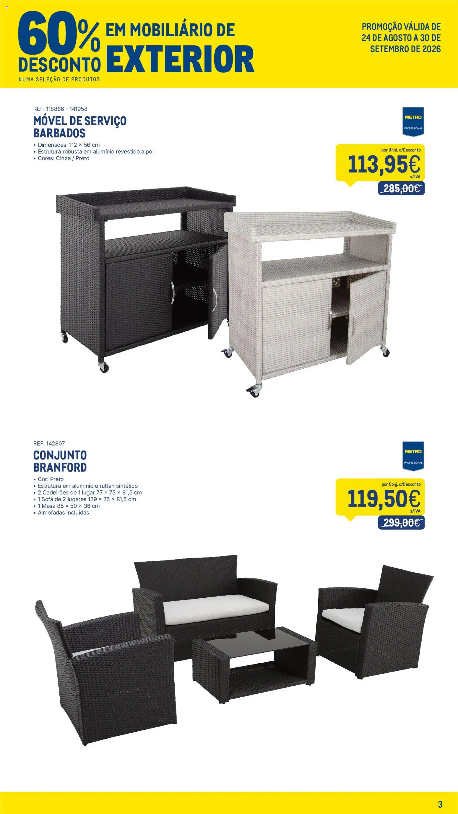 Makro 60 Desconto em Mobiliário de Exterior │ válido de 24/08/2026 | Página: 3 | Produtos: Pó, Sofá, Mesa