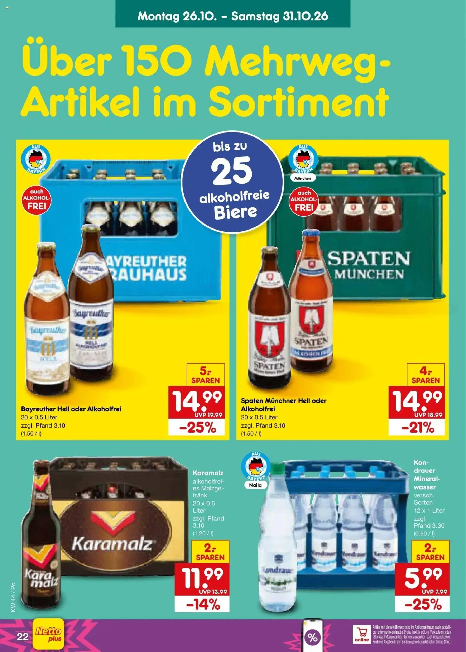 Netto Marken-Discount Prospekt Amberg – gültig ab 26.10.2026 | Seite: 30 | Produkte: Bayreuther hell, Wasser, Alkohol