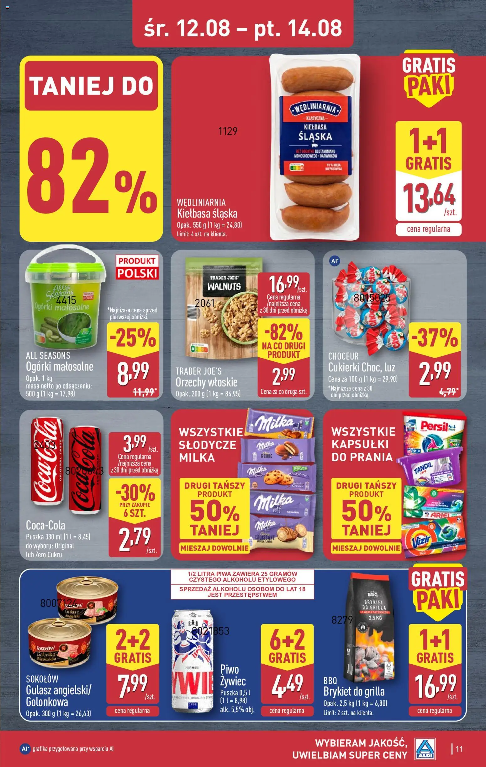 Aldi gazetka - Oferta weekendowa od 12.08.2026 | Strona: 11 | Produkty: Słodycze, Orzechy włoskie, Ariel, Piwo