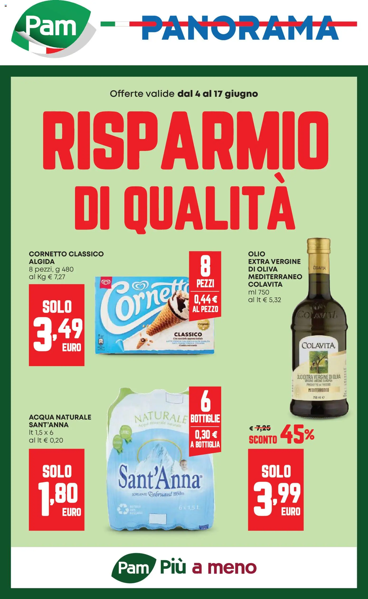Volantino Panorama del 04.06.2026 | Pagina: 1 | Prodotti: Cornetto, Olio, Acqua naturale, Olio extra vergine