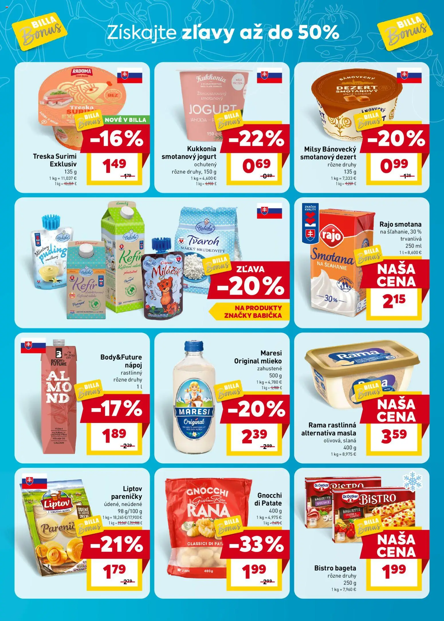 Nové Billa akcie – leták je platný od 24.06.2026 | Strana: 3 | Produkty: Mlieko, Puding, Tvaroh, Rama